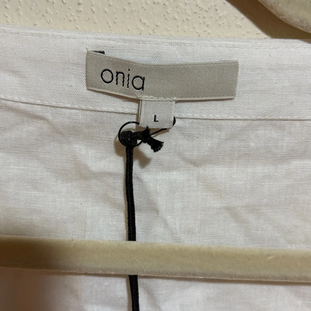 NEW Onia Air Linen Blend Wrap Dress Mini White Bell Sleeves Wrap Size Large - Image 3