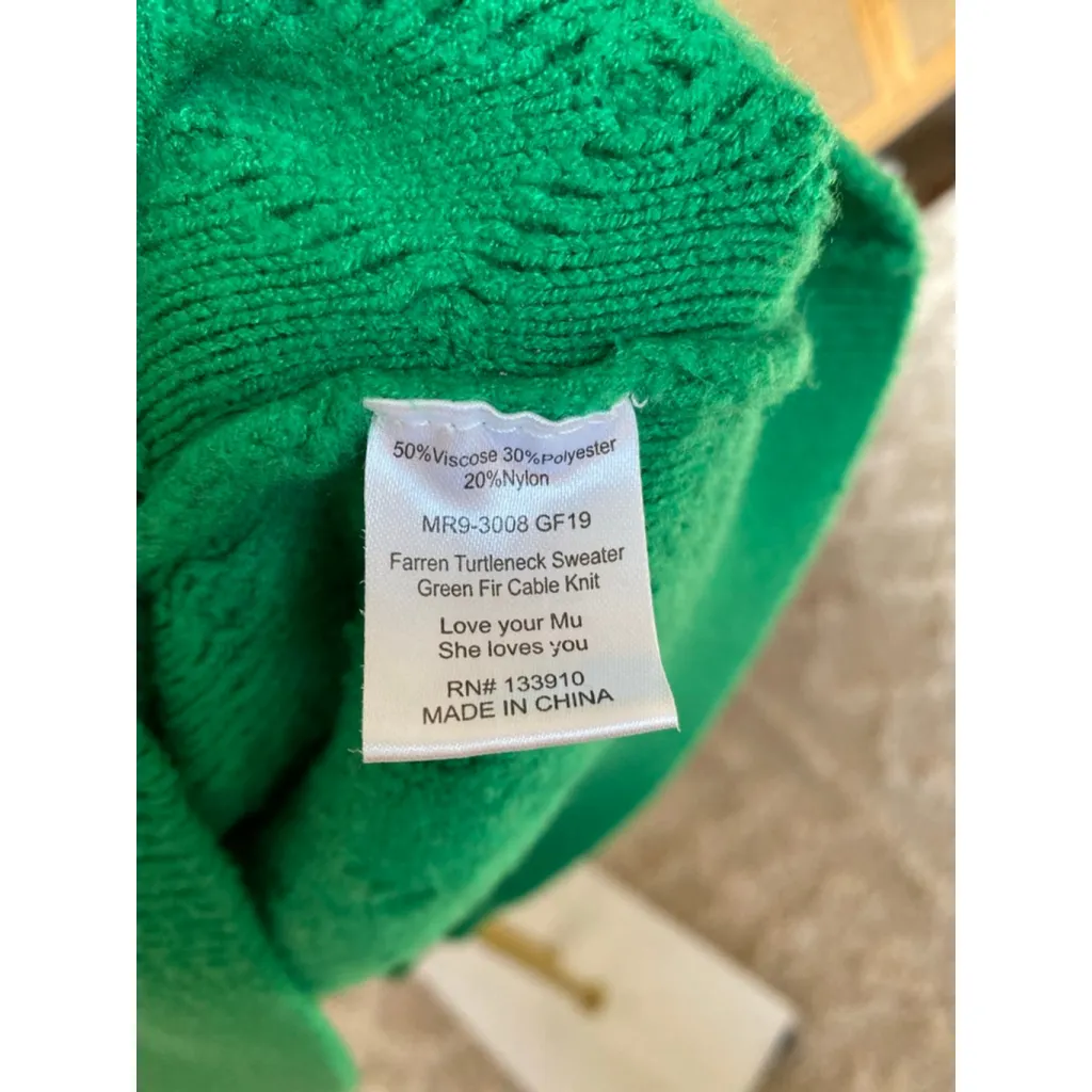 Show Me Your Mumu Sweater Green Cable Knit Turtleneck Quiet Luxury Old Money L Size L - Image 6