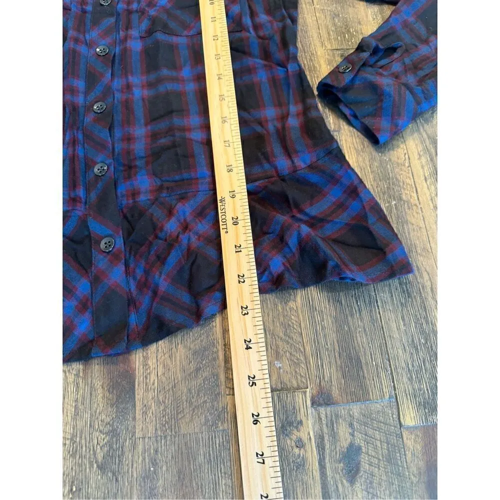 CAbi plaid button down peplum top size xs 100% rayon checkered - Image 8