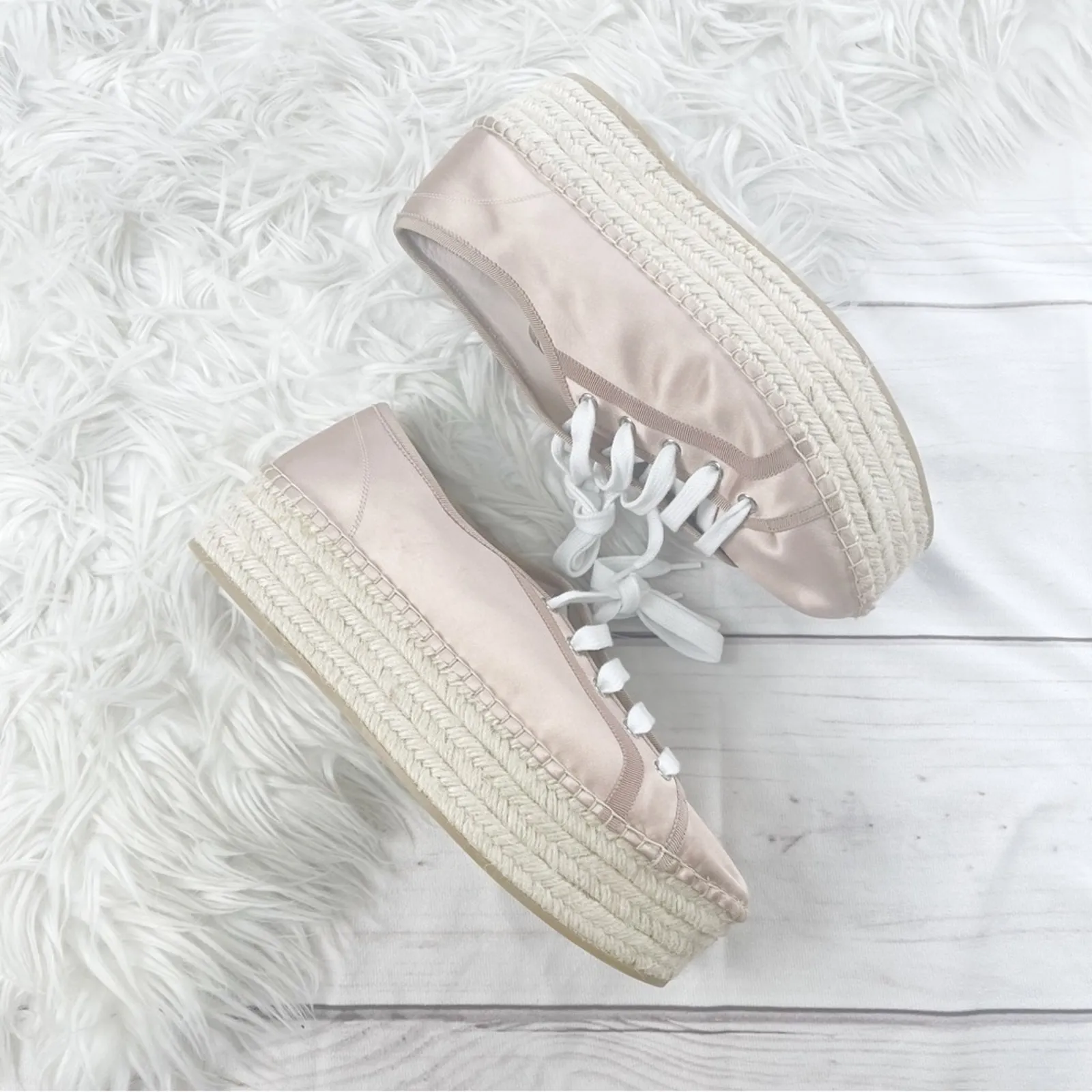 Miu‎ Miu Women's Pink Satin Lace-up Platform Espadrille Sneaker Size 42 - Image 4