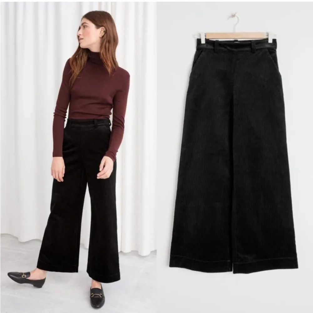 & Other Stories Corduroy High Rise Wide Leg Trousers Black Size 2 - Image 13