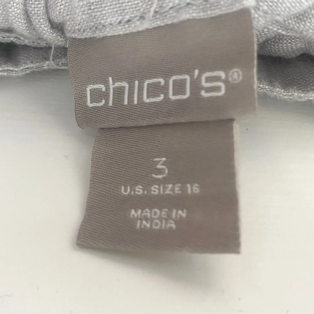 Chico’s Linen Crop Pants Women’s 16 Gray Stretch Waist Relaxed Coastal Lagenlook - Image 4