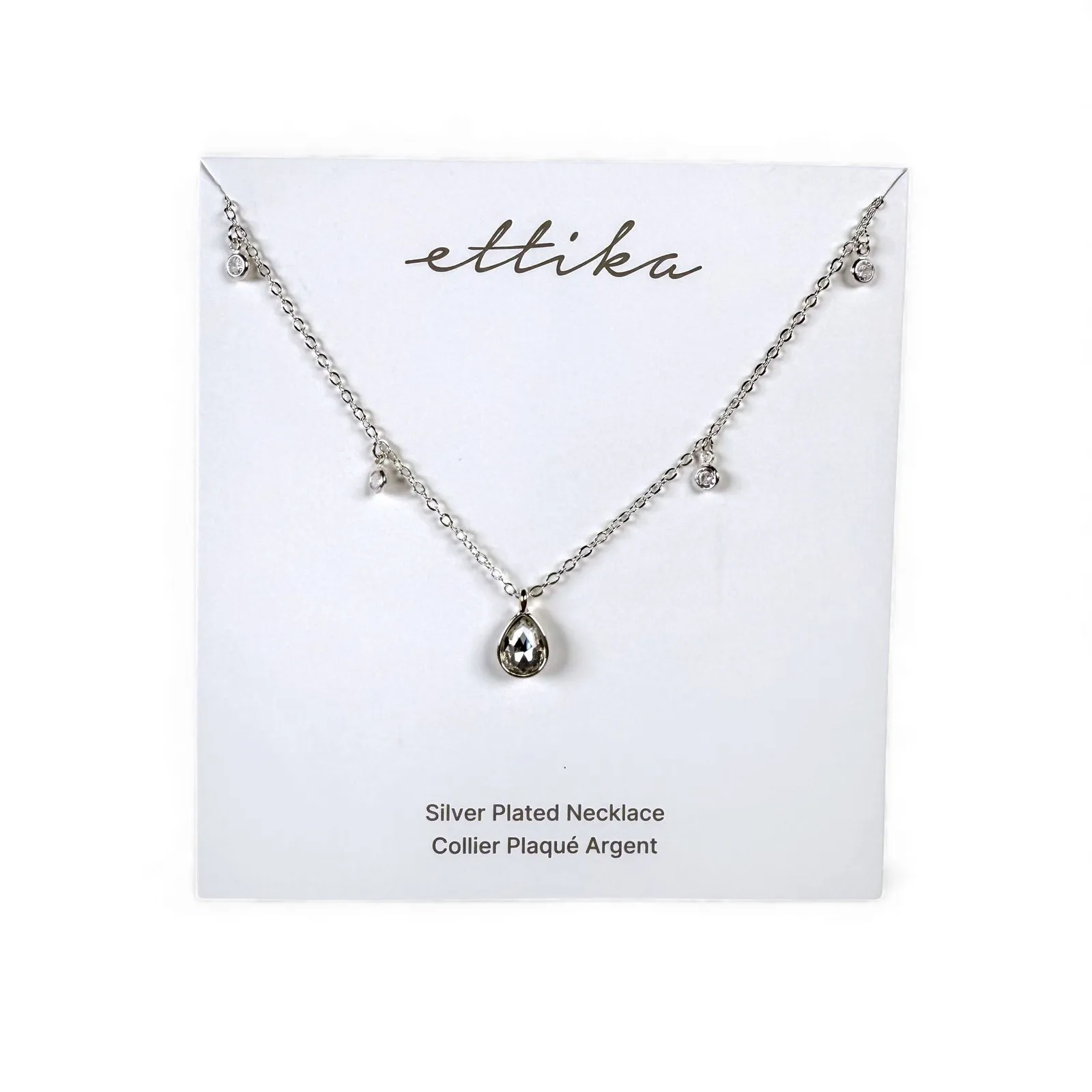 Ettika Dripping in Crystals Drop Necklace 18 inch Silver Plated Teardrop Pendant - Image 4