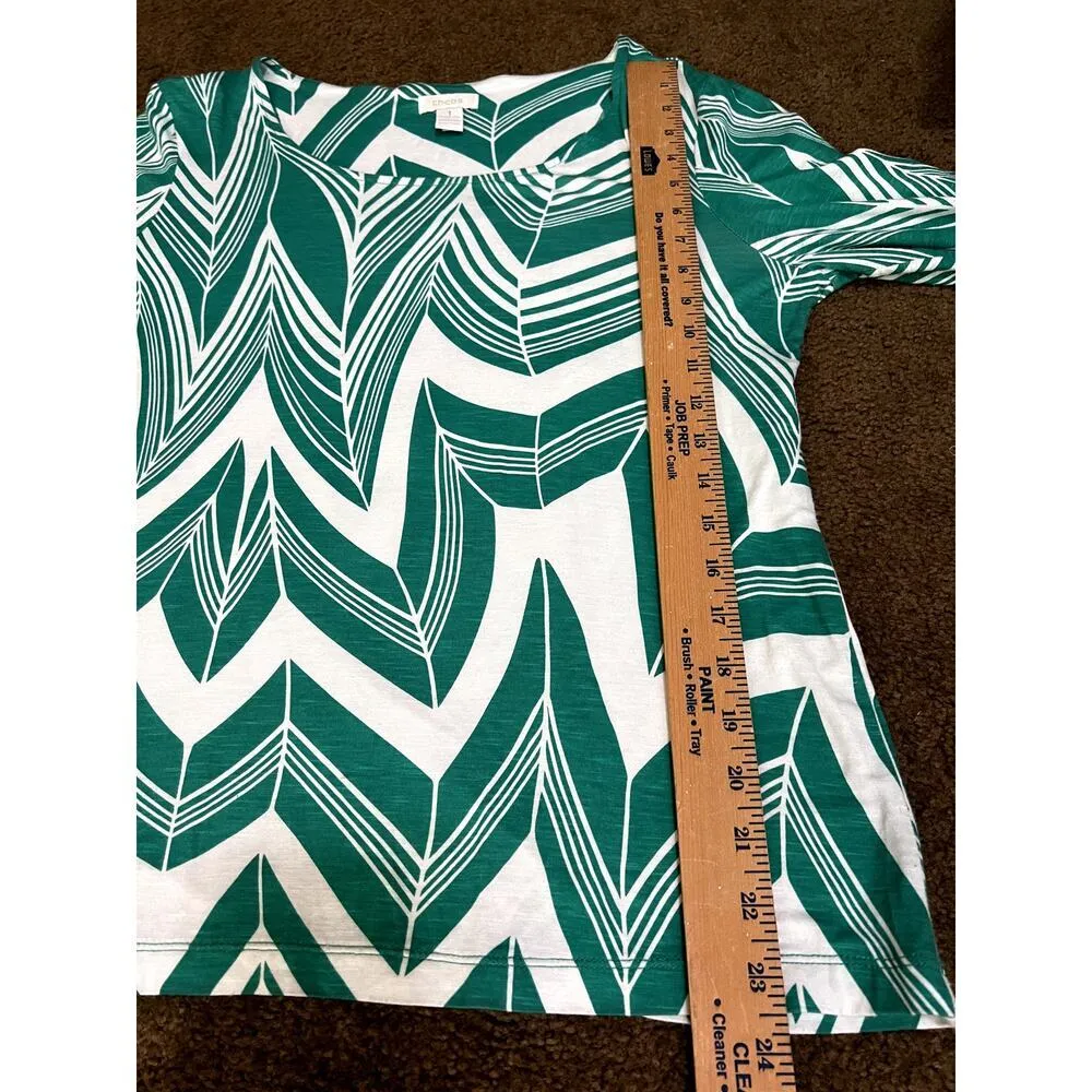 Chico's size 1 green & white blouse 3/4 sleeves cotton summery - Image 7