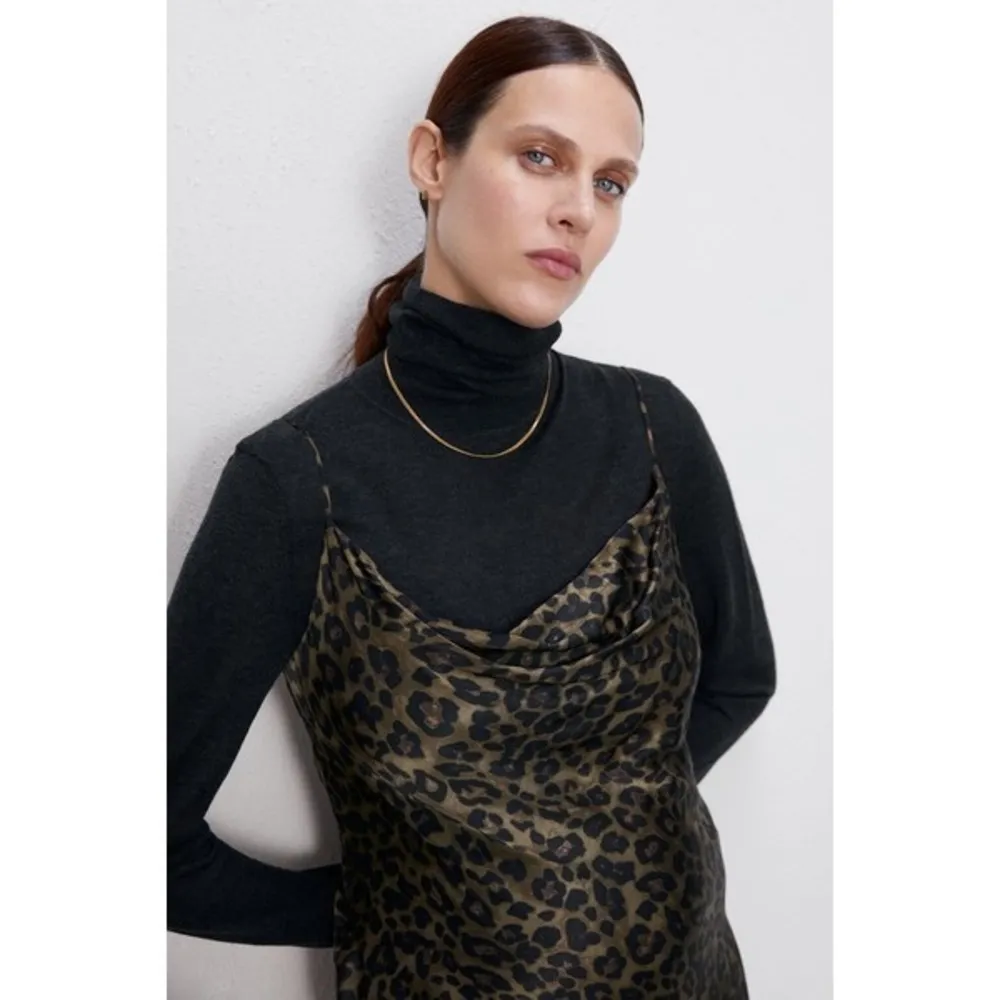 Animal Print Flowing Camisole Midi Slip Dress Green/Black Size S - Image 6