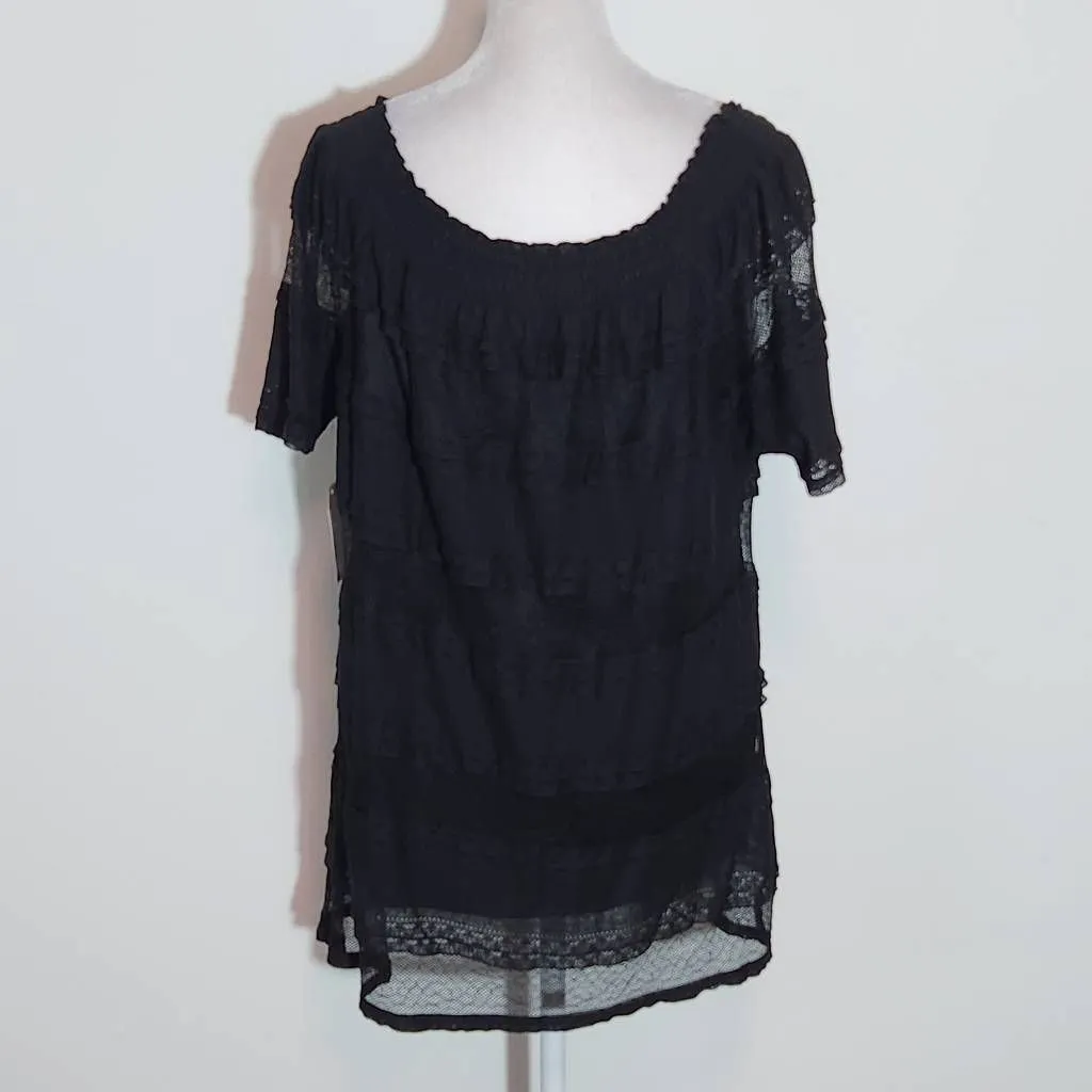 Time and Tru Black Lace Blouse NWT Size Large 12-14 Black Mesh Boho Blouse - Image 4