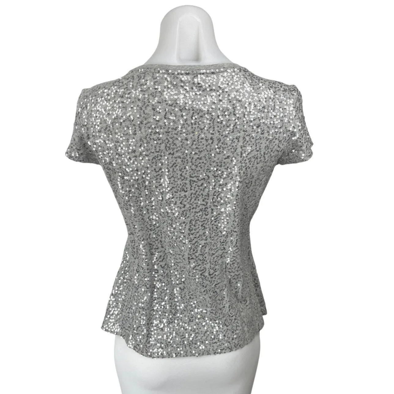 Calvin Klein Gray Silver Sequin Embellished Short Sleeve T Shirt Tee Top Size S - Image 2