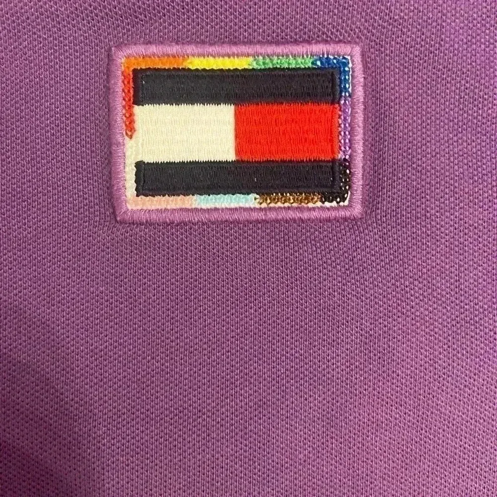 Tommy Hilfiger Women M Slim Fit Stretch Pride Flag Polo Short‎ Sleeve Purple Y2K - Image 4