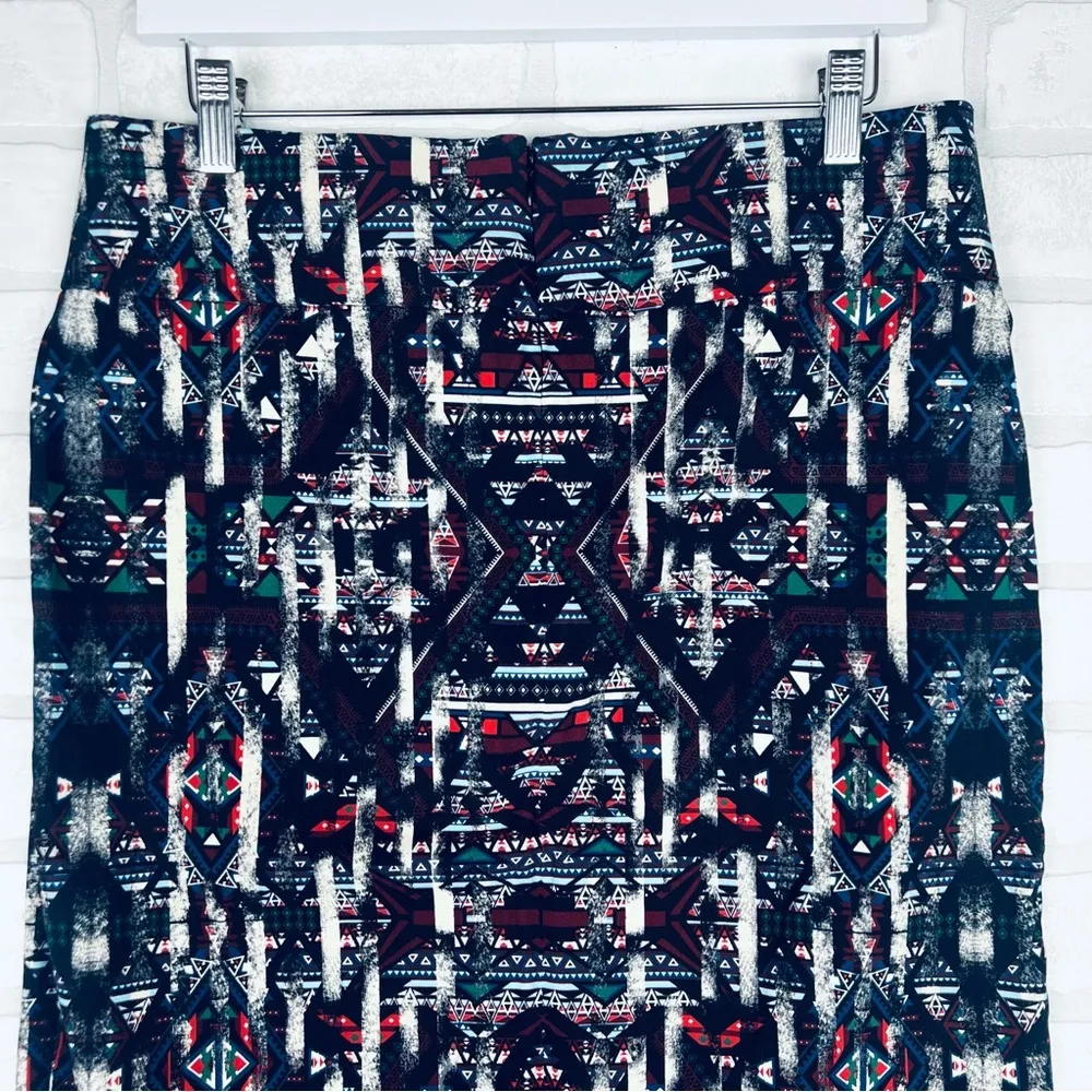 Monroe & Main Pencil Skirt Multicolor Tribal Women's Size Large Zip Back Black - Image 7