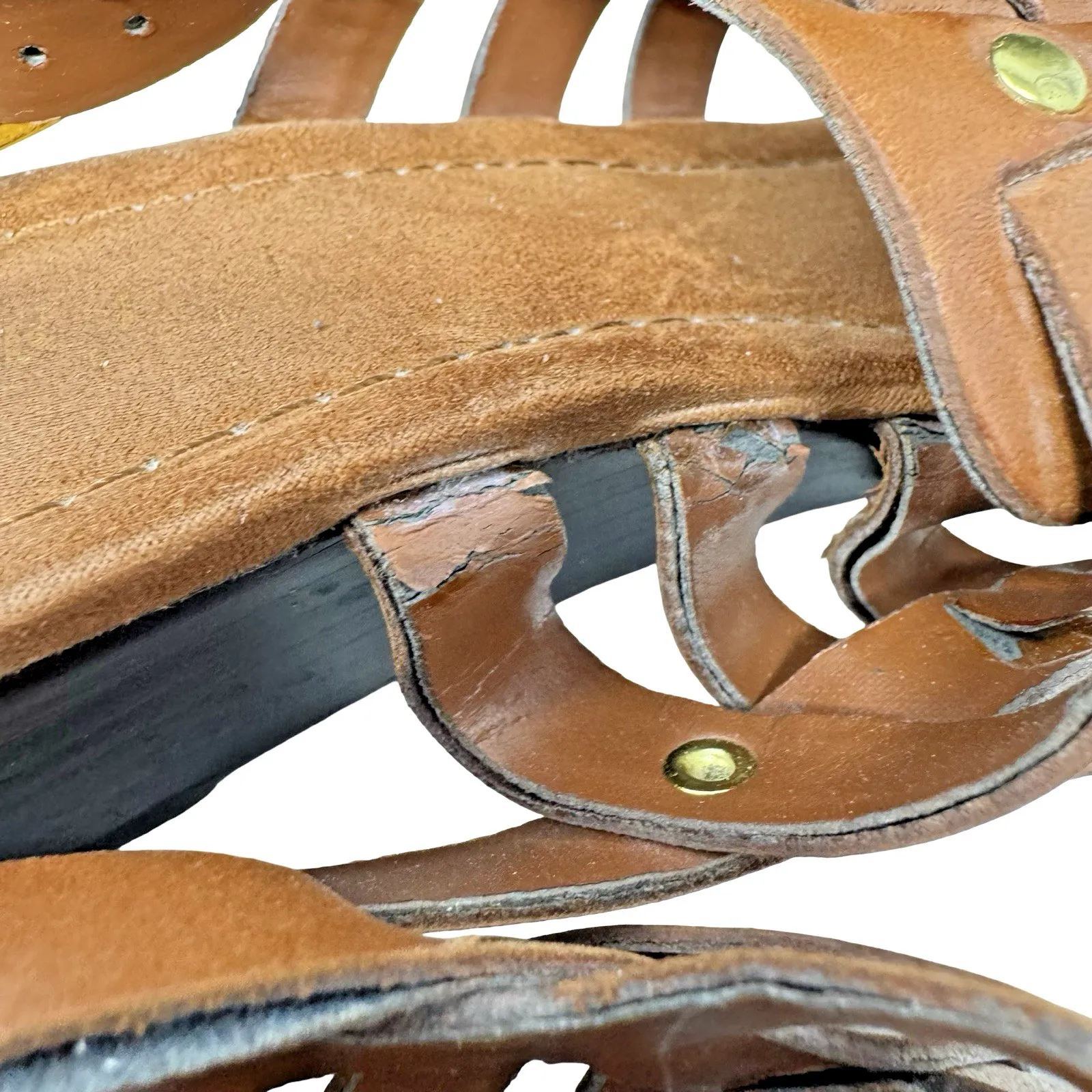 Lauren Ralph Lauren LRL Sandals Lucetta Brown Tan Leather Strappy Buckle Wms 7B - Image 10