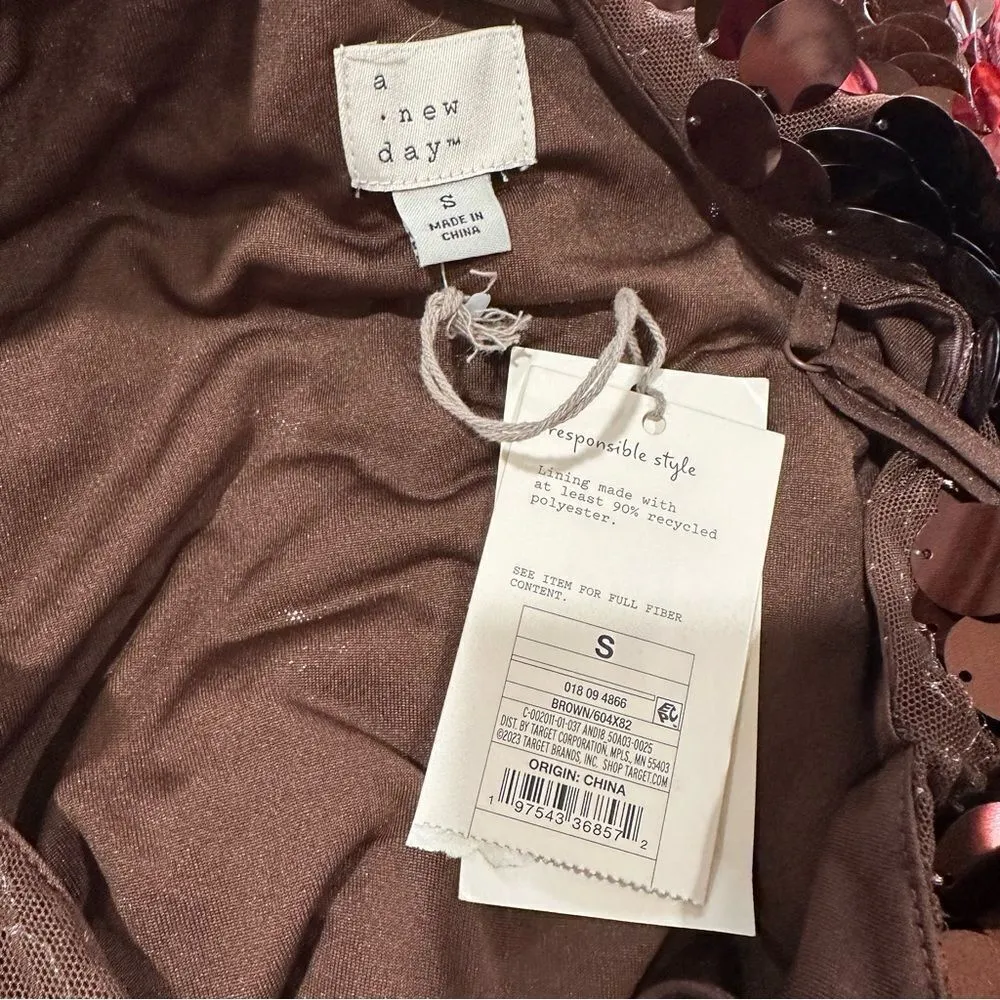 Brown Sleeveless Paillette Mini Party Shift Dress from A New Day Size Small NWT - Image 12