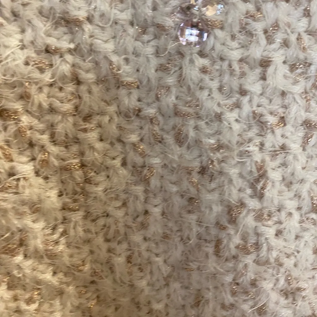 Betsey Johnson Ivory Jeweled Cable Knit Crochet Infinity Cowl Neck Scarf - Image 4