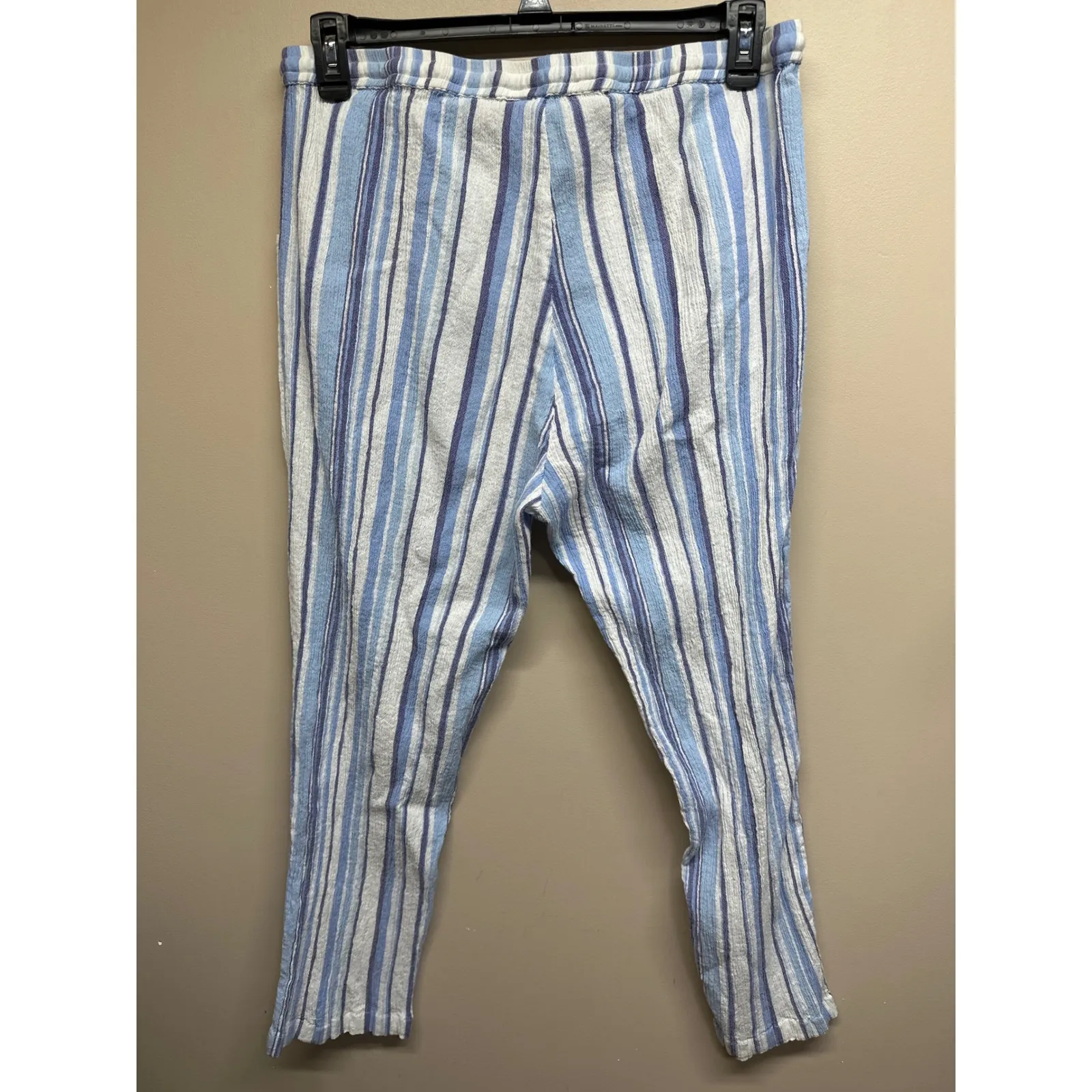New Direction Woman Stripe Linen Blend Pants 3X Blue White Casual Beach Vacation - Image 4