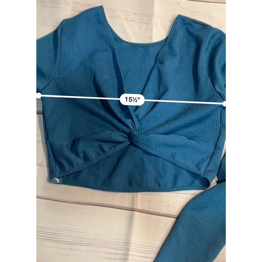 JoyLab Long Sleeeve Crop Twist Front Athletic Top Blue XL NEW - Image 6