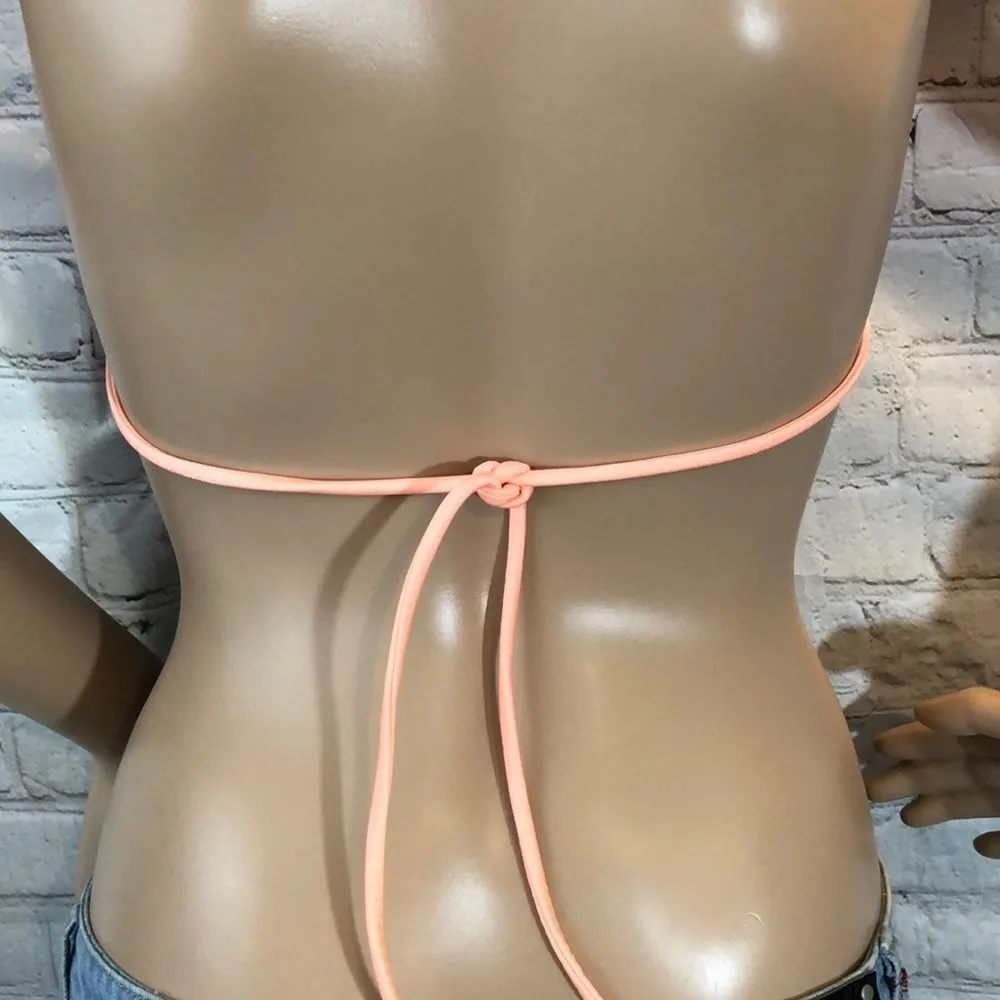 OP  Peach Triangle String Halter Top Bikini Jrs Small - Image 12