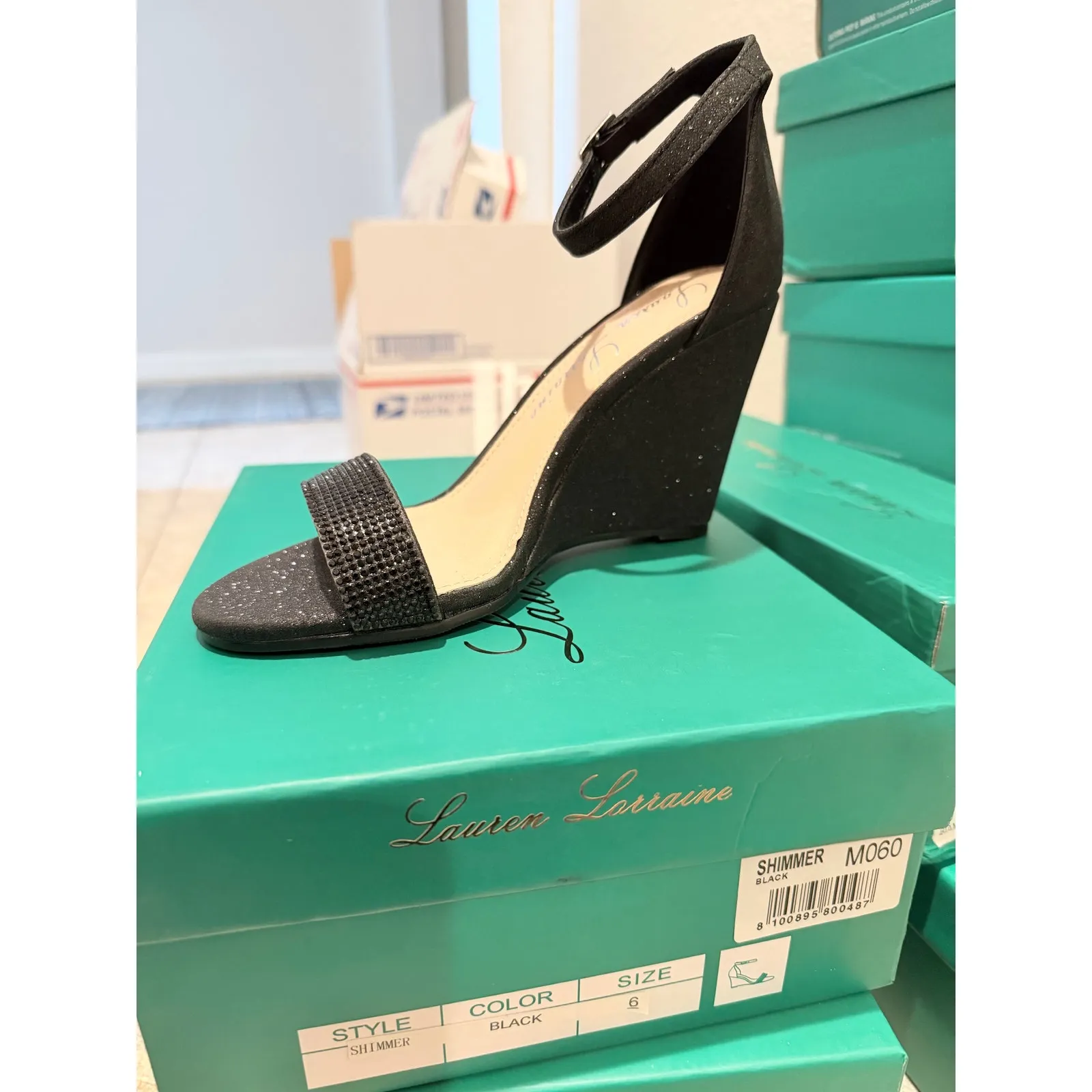 Lauren Lorraine Black Glitter Wedge Sandal - Image 2