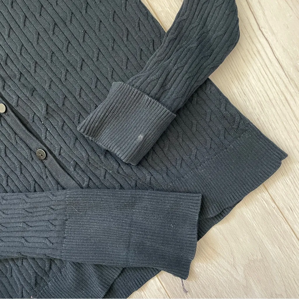 Talbots Fisherman Cardigan pima cotton cable knit womens Navy Blue small classic - Image 4