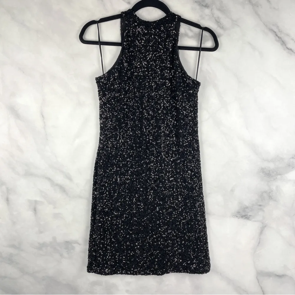 NWT Mango Mng Sequin High Neck Halter Tie Open Back Mini Dress Formal Black 8 - Image 12