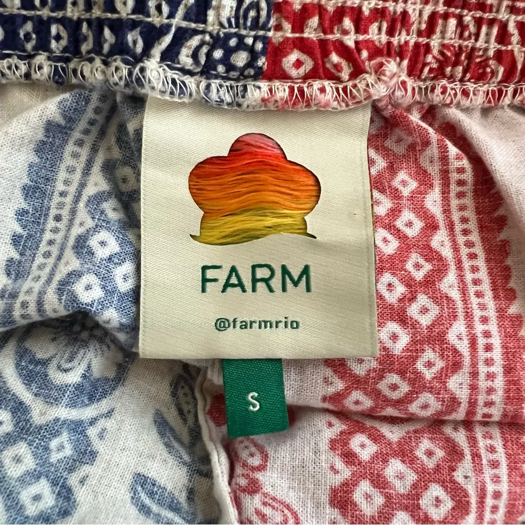 Farm Rio Anthro Women’s Mixed Pineapple Red Blue Off Shoulder Garden Mini Dress - Image 5