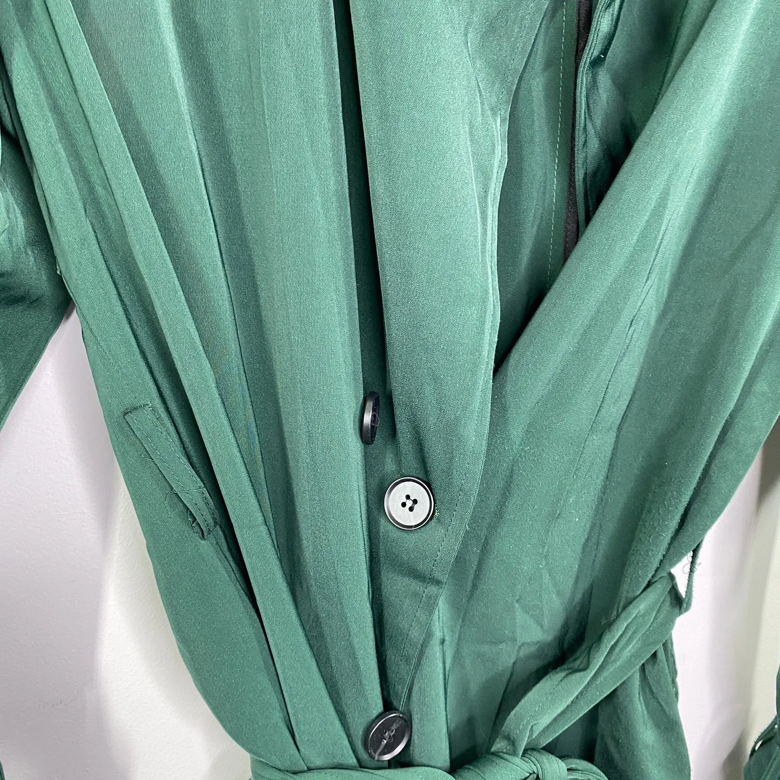 Studio Fun Green Button Front Long Sleeve Belted Coat Women's Size Small S - Image 6