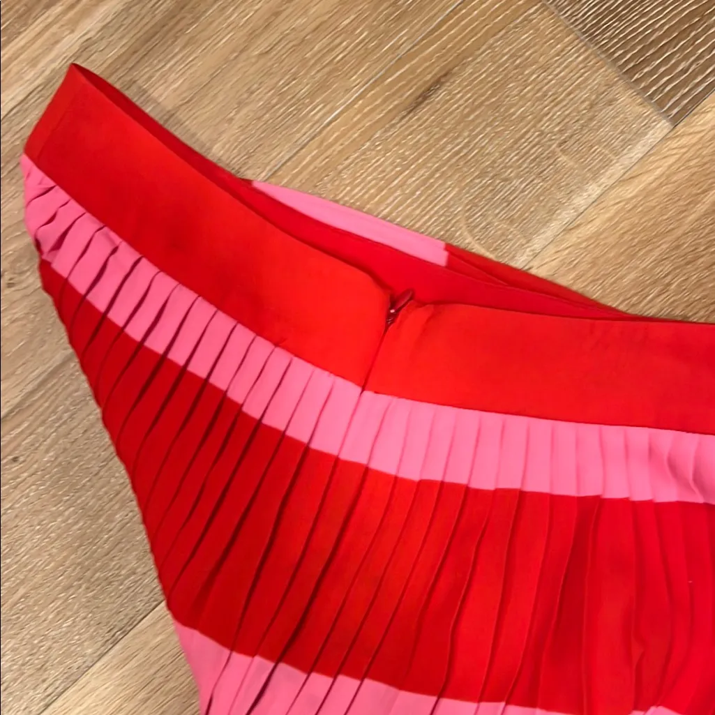 J. Crew Red and Pink A-Line Midi pleated‎ skirt size 4 - Image 3
