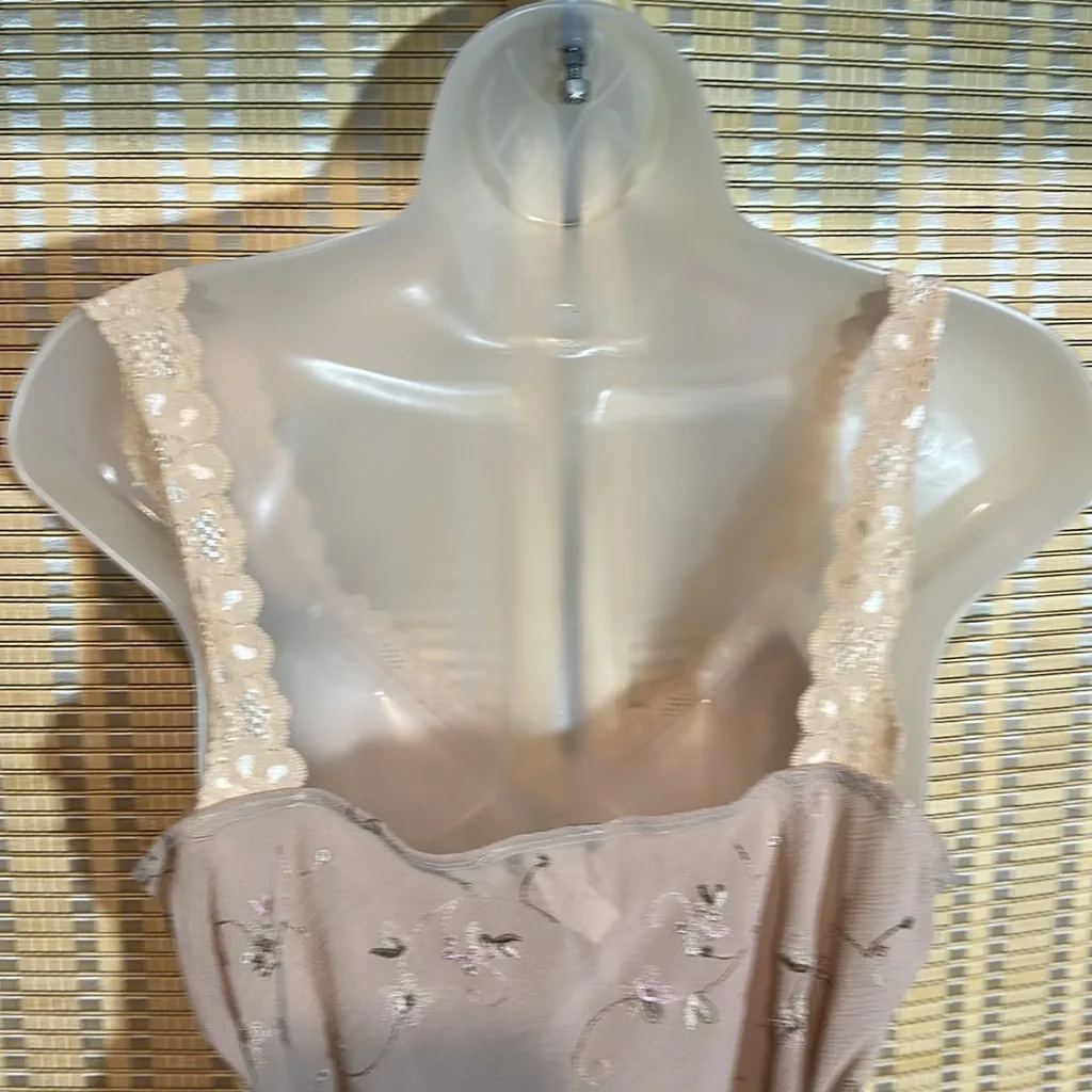 Rave Vintage 1990s Y2K Beige Floral Tank Top Ruffles Lace Trim Tie Belt Large Purple - Image 10