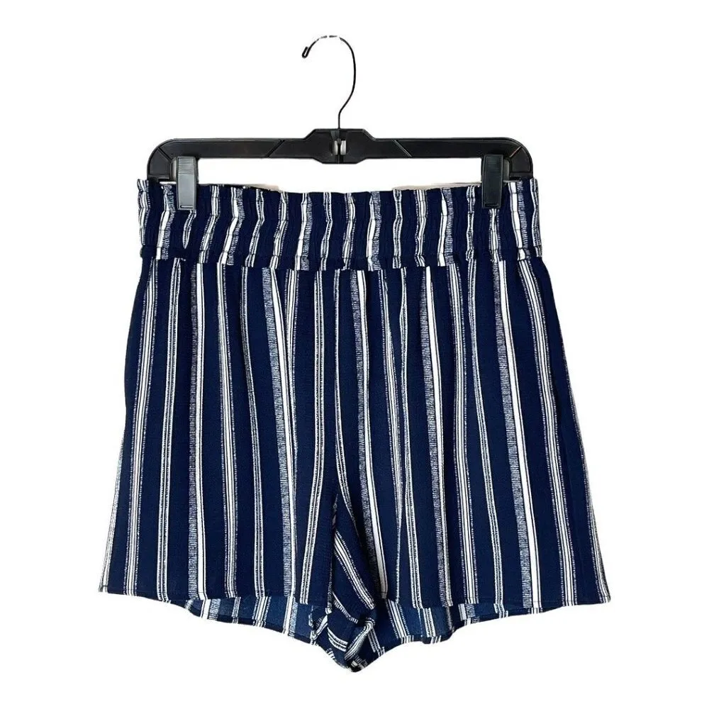 Waverly Grey Navy Blue And White Striped Elastic Waist Violet Shorts Size L Size L - Image 3