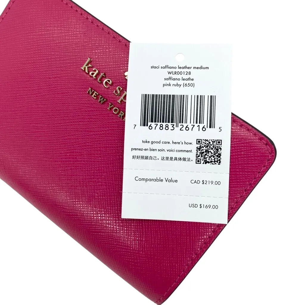 Kate Spade Staci Saffiano Leather Medium Wallet Pink Ruby New - Image 6