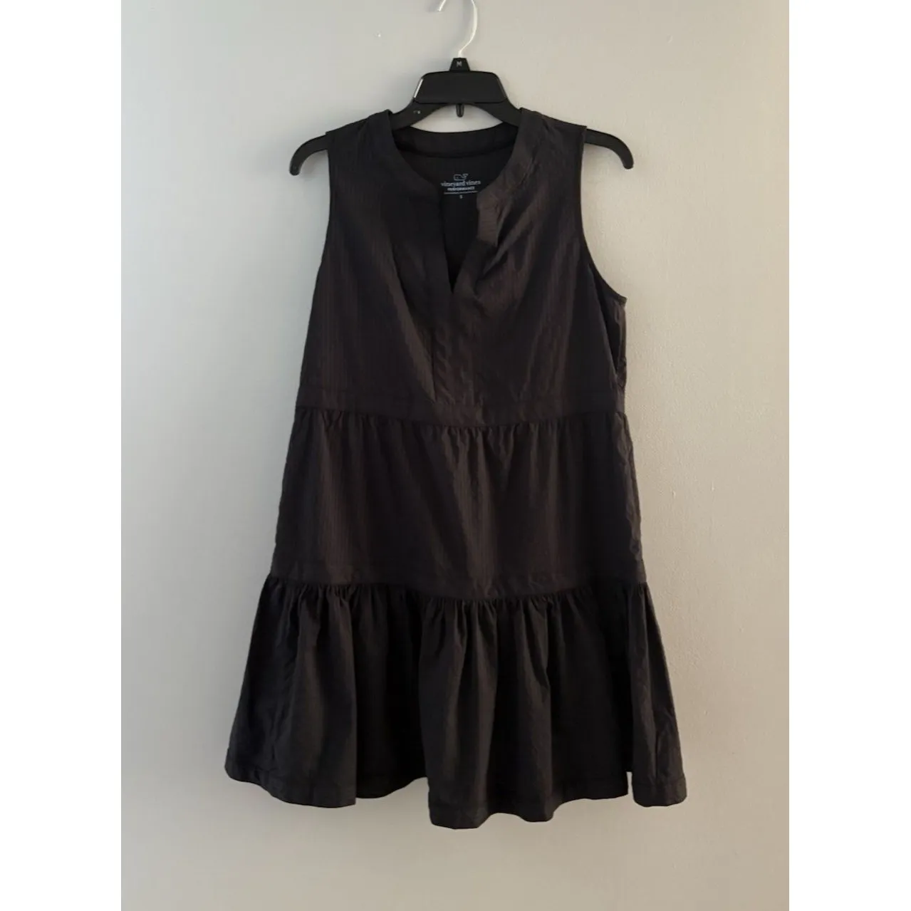 Vineyard Vines Tilly Harbor Seersucker Tiered Dress Small Black Moisture Wicking - Image 16