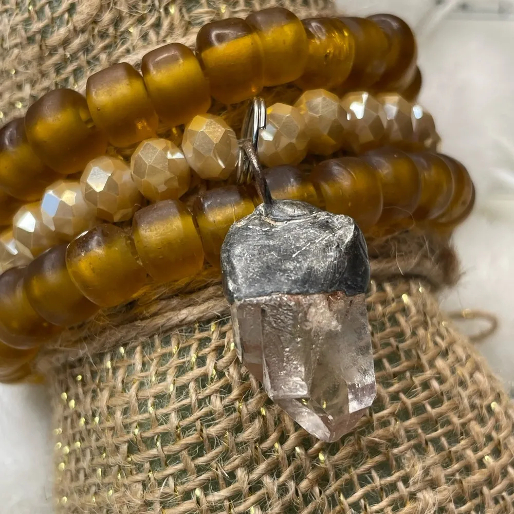 Brown Seaglass Trio Stretch Bracelets with Charm - Image 3