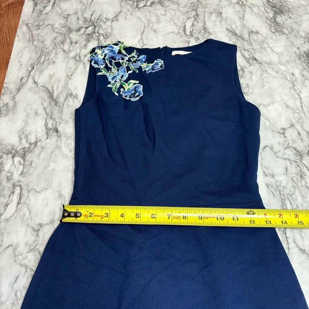 Jason Wu Collection Embroidered Floral Applique Navy Sleeveless Sheath Dress 2 - Image 7