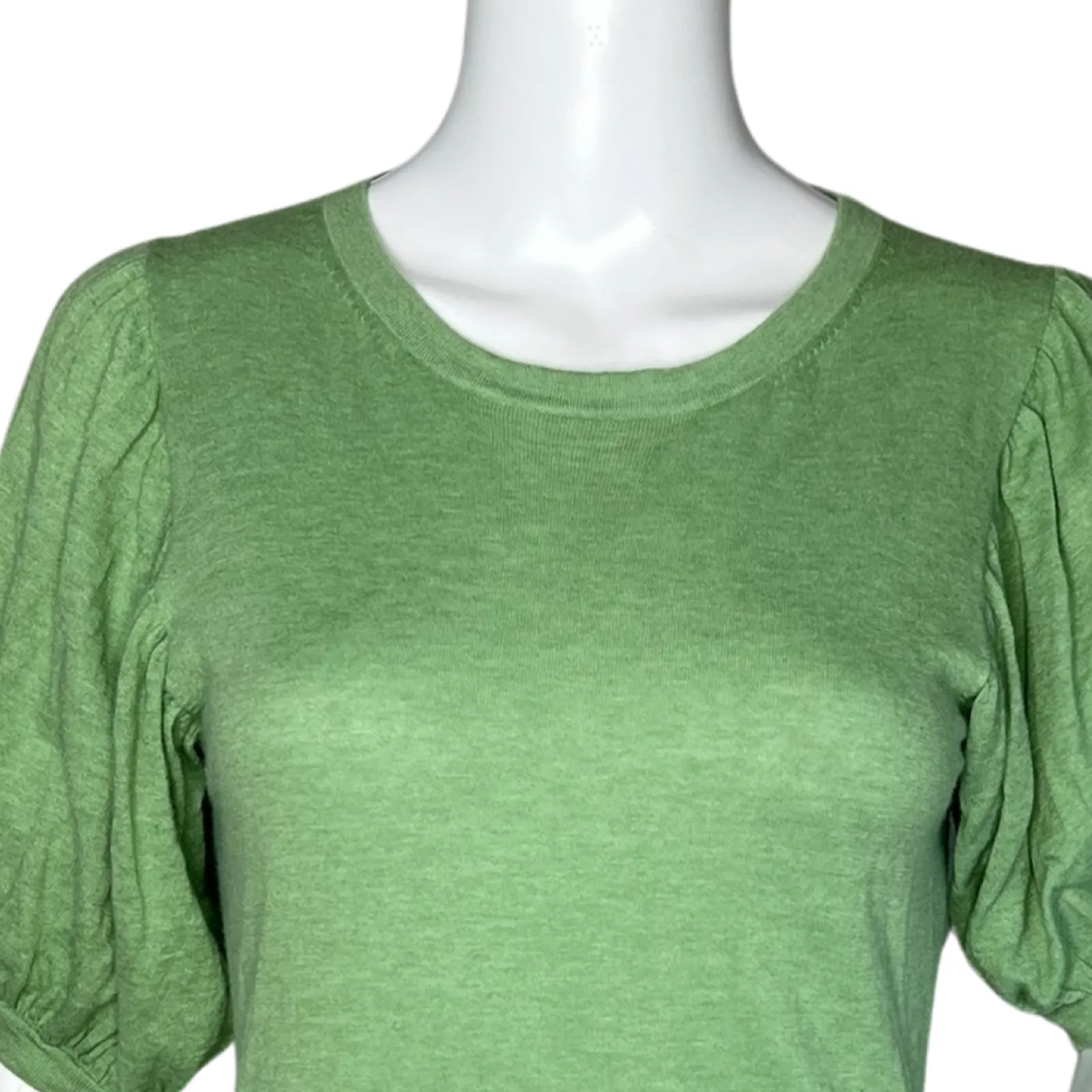 Banana Republic Sweater Women Small Green Puff Sleeve Cashmere Angora Minimalist - Image 5