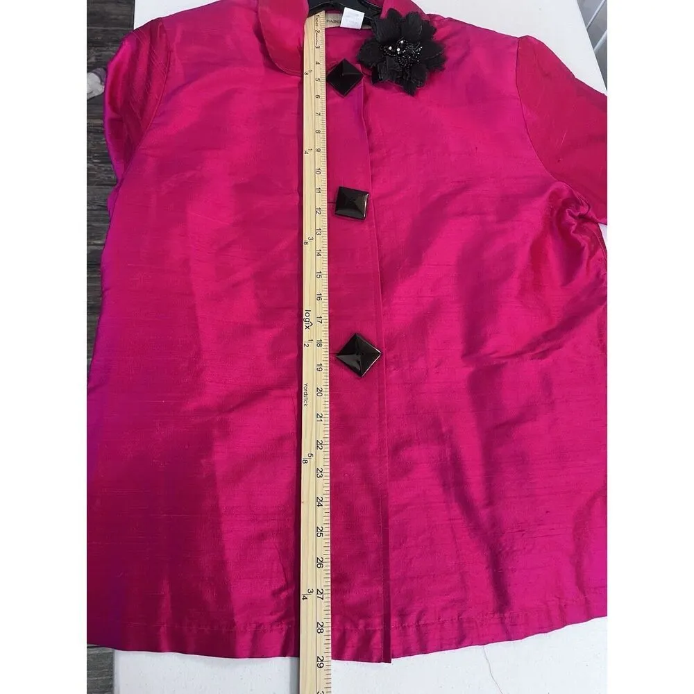 Vintage Painted Pony Jacket Womens‎ Medium Hot Pink Shiny 100%Silk Artsy Career - Image 6