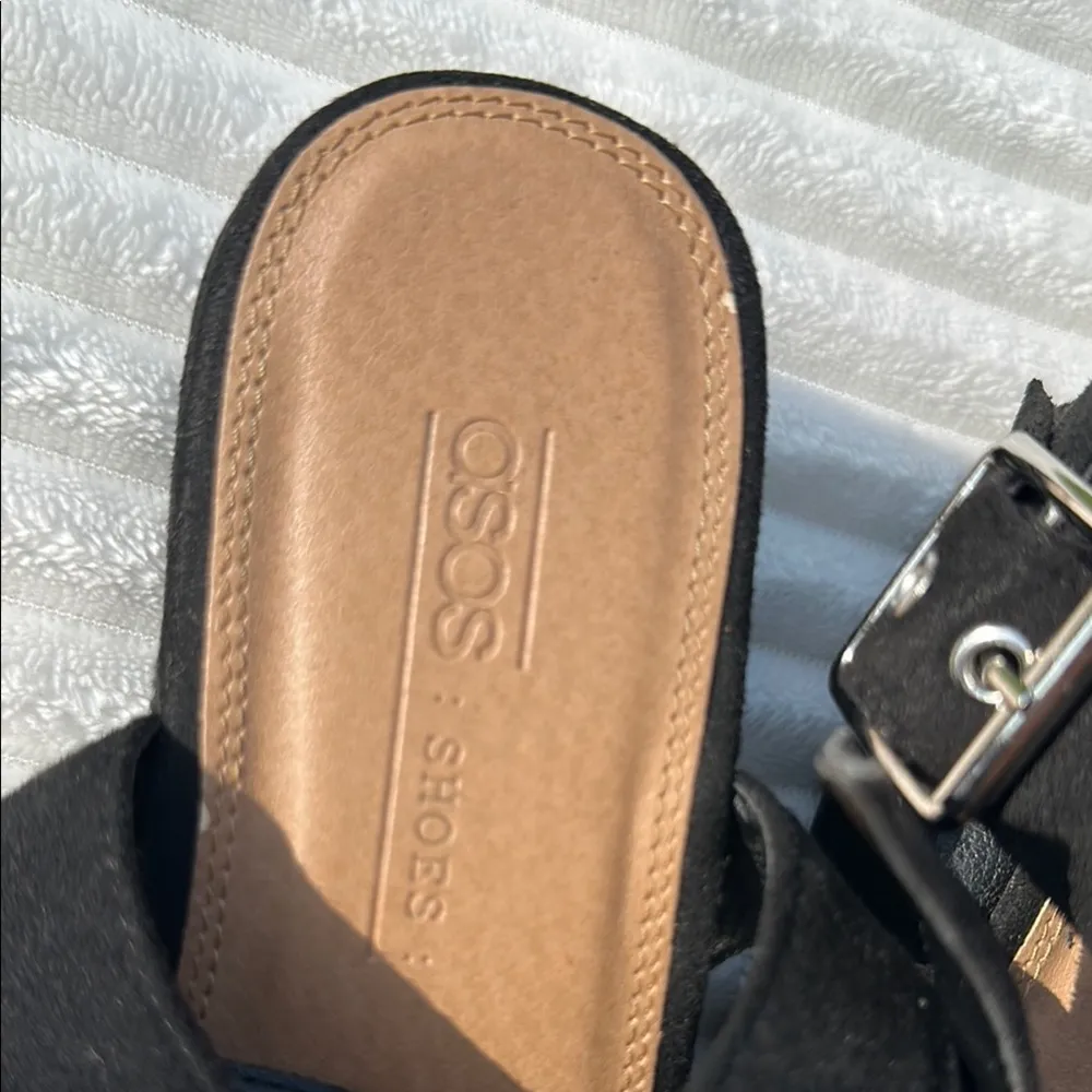 ASOS Black Suede Sandals with Wide Strap and Cushioned Sole - Image 3