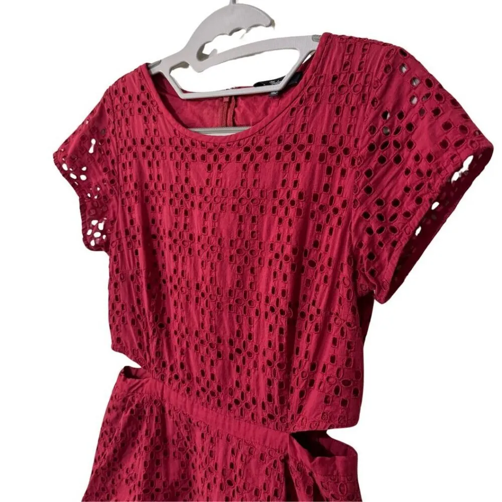MADEWELL Happening Cotton Eyelet Crimson Red Cut Out Mini Shift Dress EUC 0 - Image 4