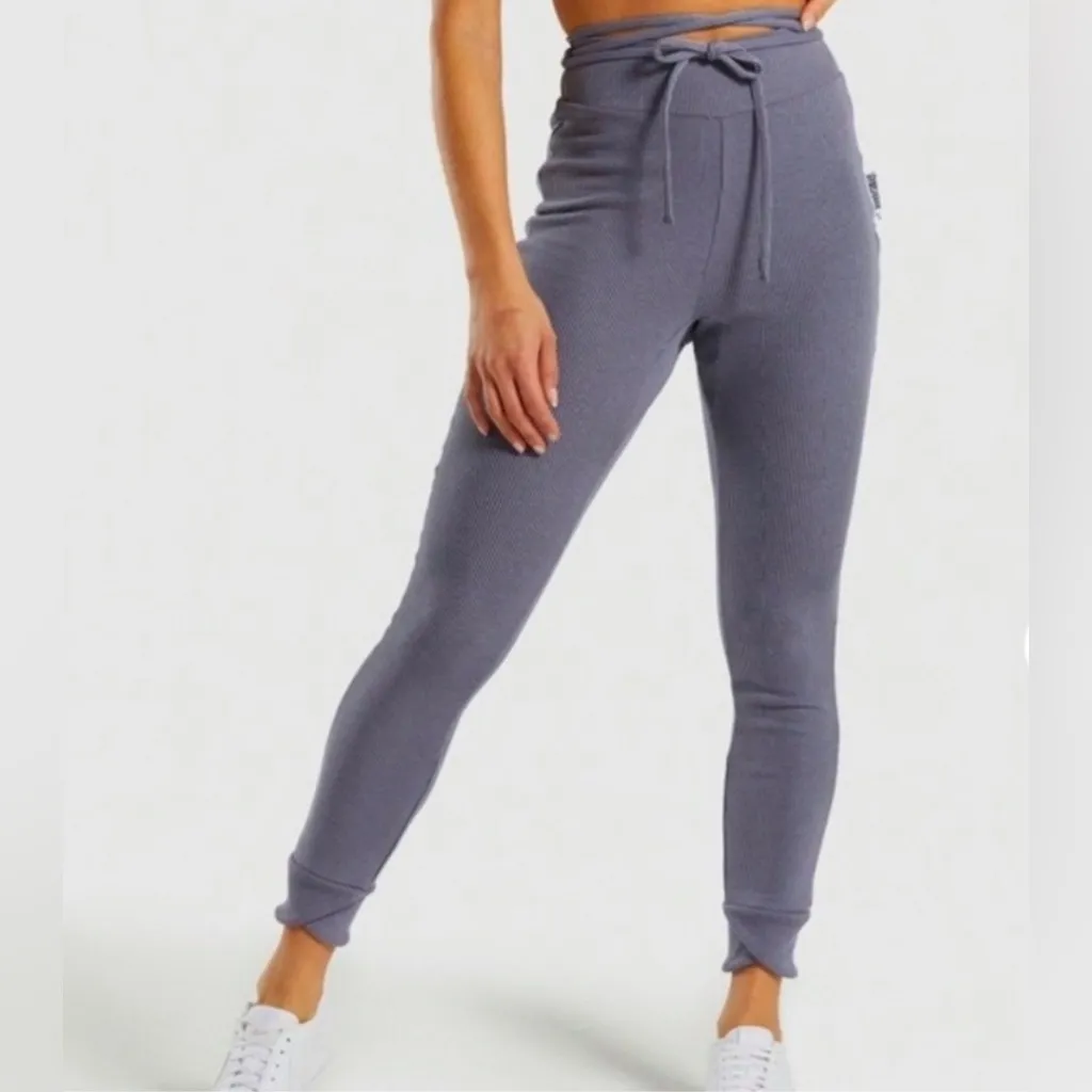Gymshark Slounge Ribbon Bottoms Jogger Leggings Ribbed Purple High Waisted M‎ - Image 2