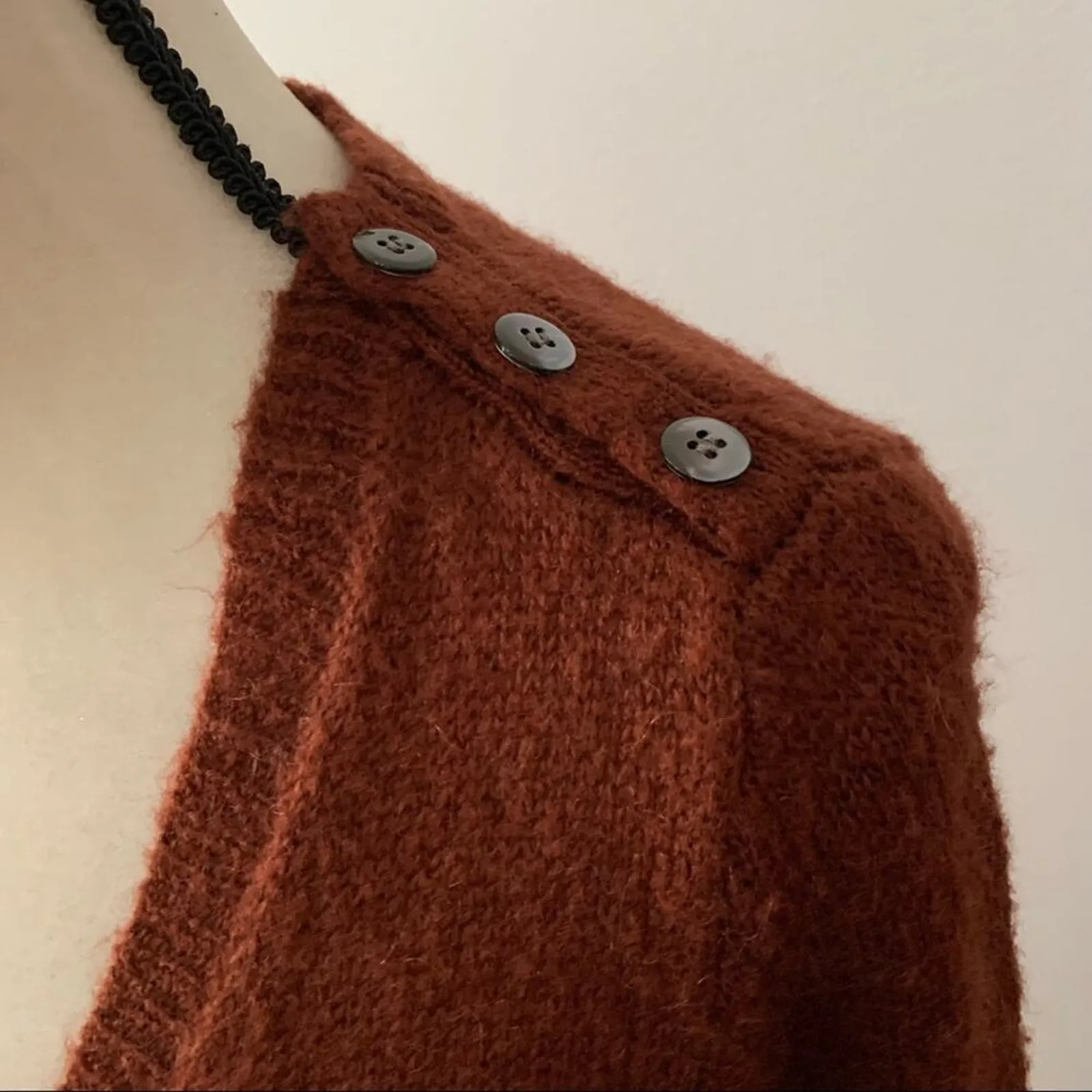 J Crew Wool Mohair Blend V Neck Sweater Rust Brown - Image 2