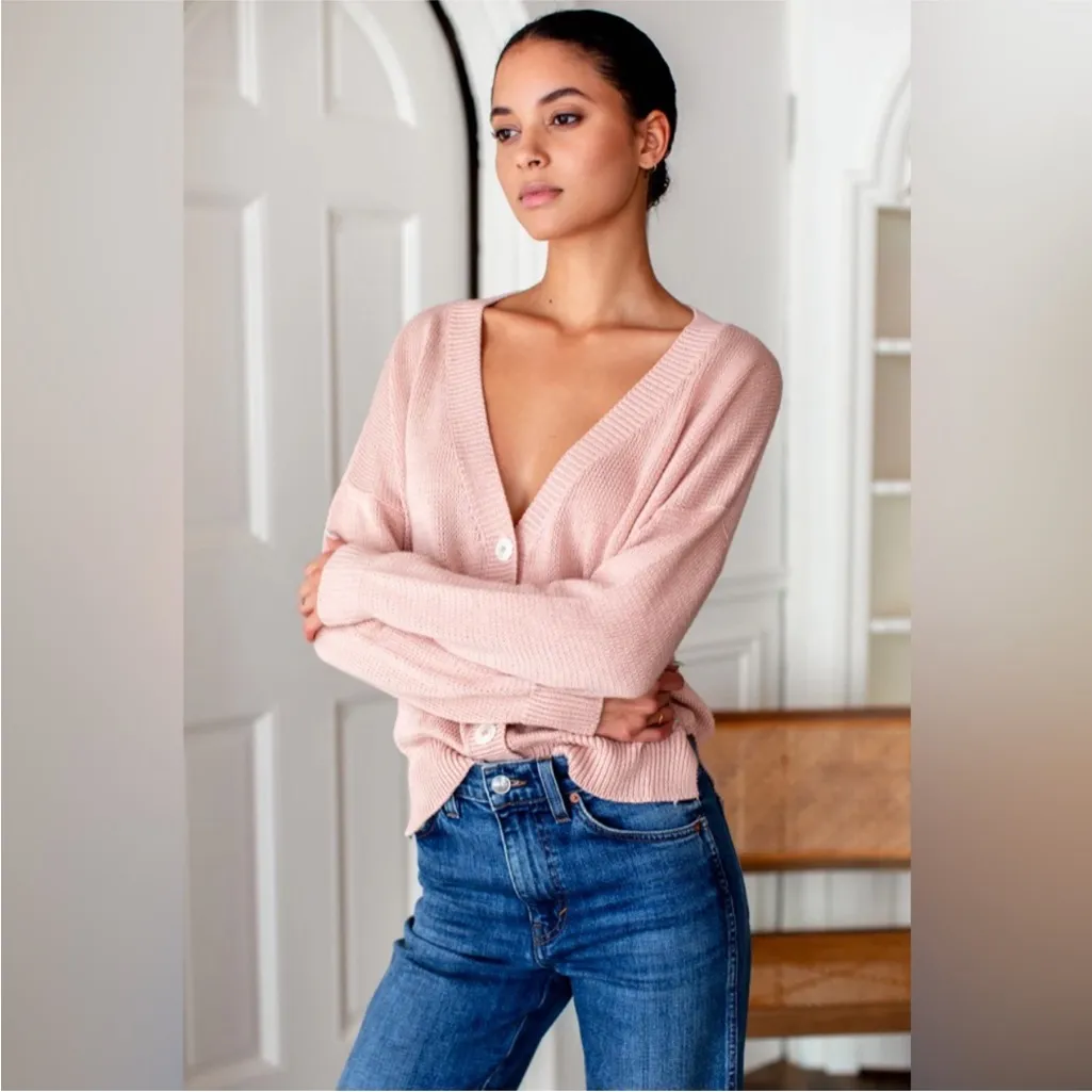 Emerson Fry Carolyn Cardigan Sweater Women's Large Button Up Organic Cotton Clay Pink - Image 2