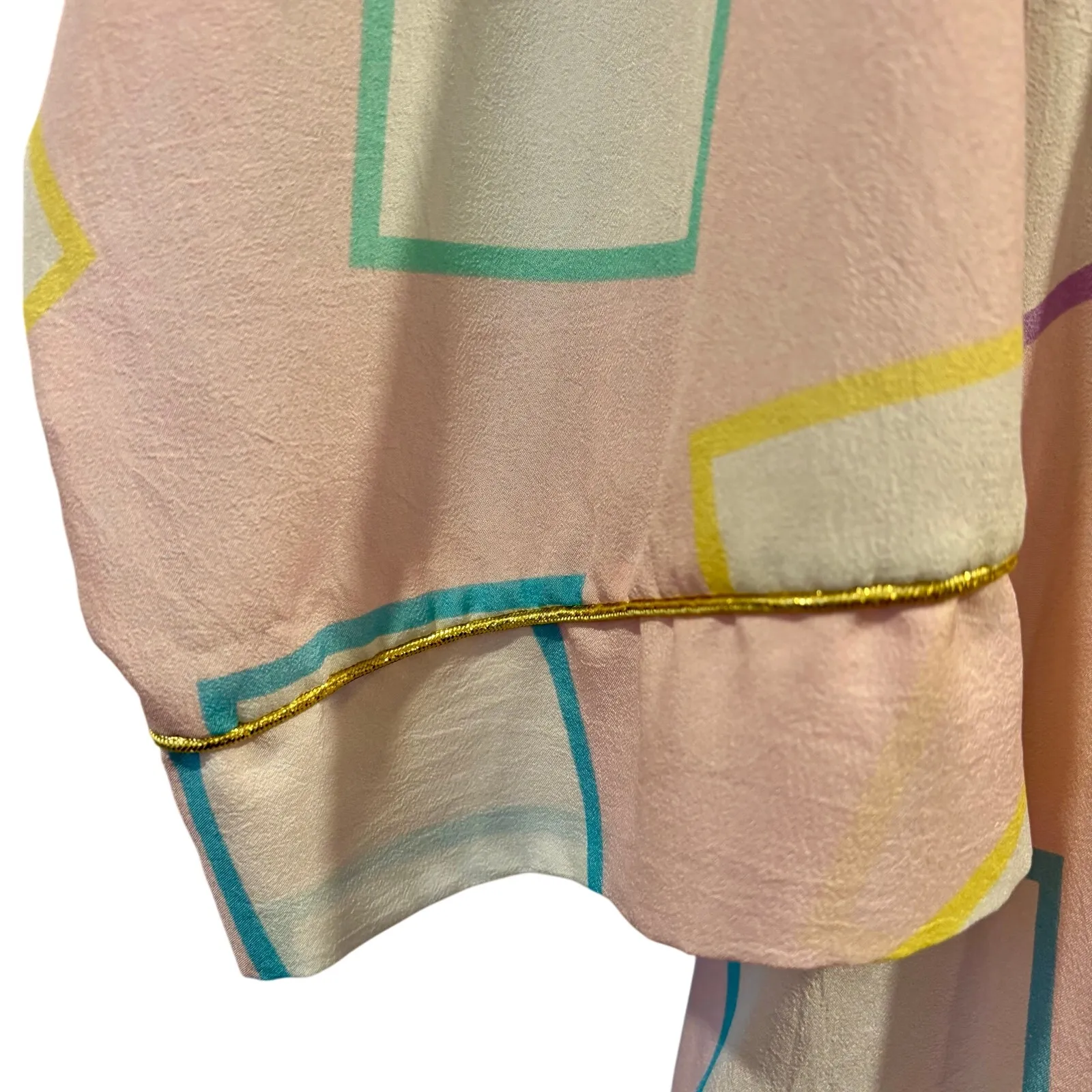 Vintage 90s Pink Pastel Geometric Square Print Kimono - Image 5