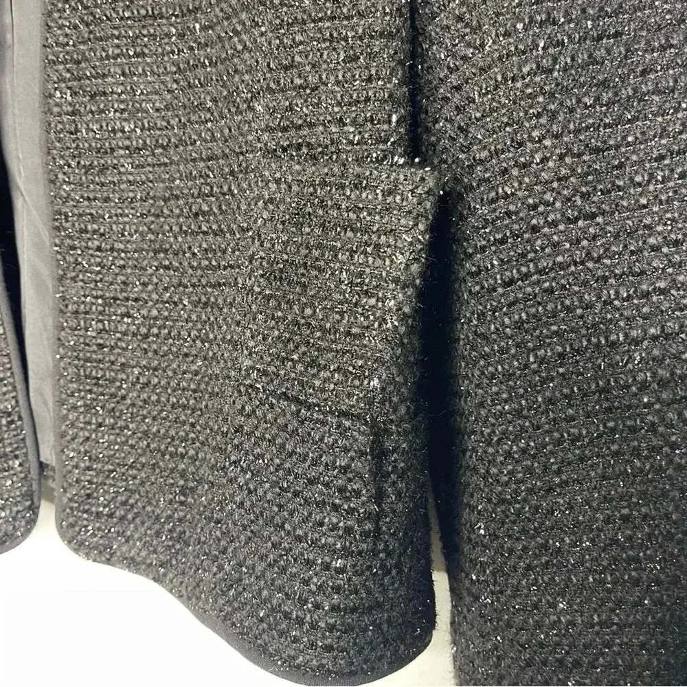 Sak Fifth Avenue Black Metallic Ruffle Shoulder Evening Jacket Size 2 - Image 4