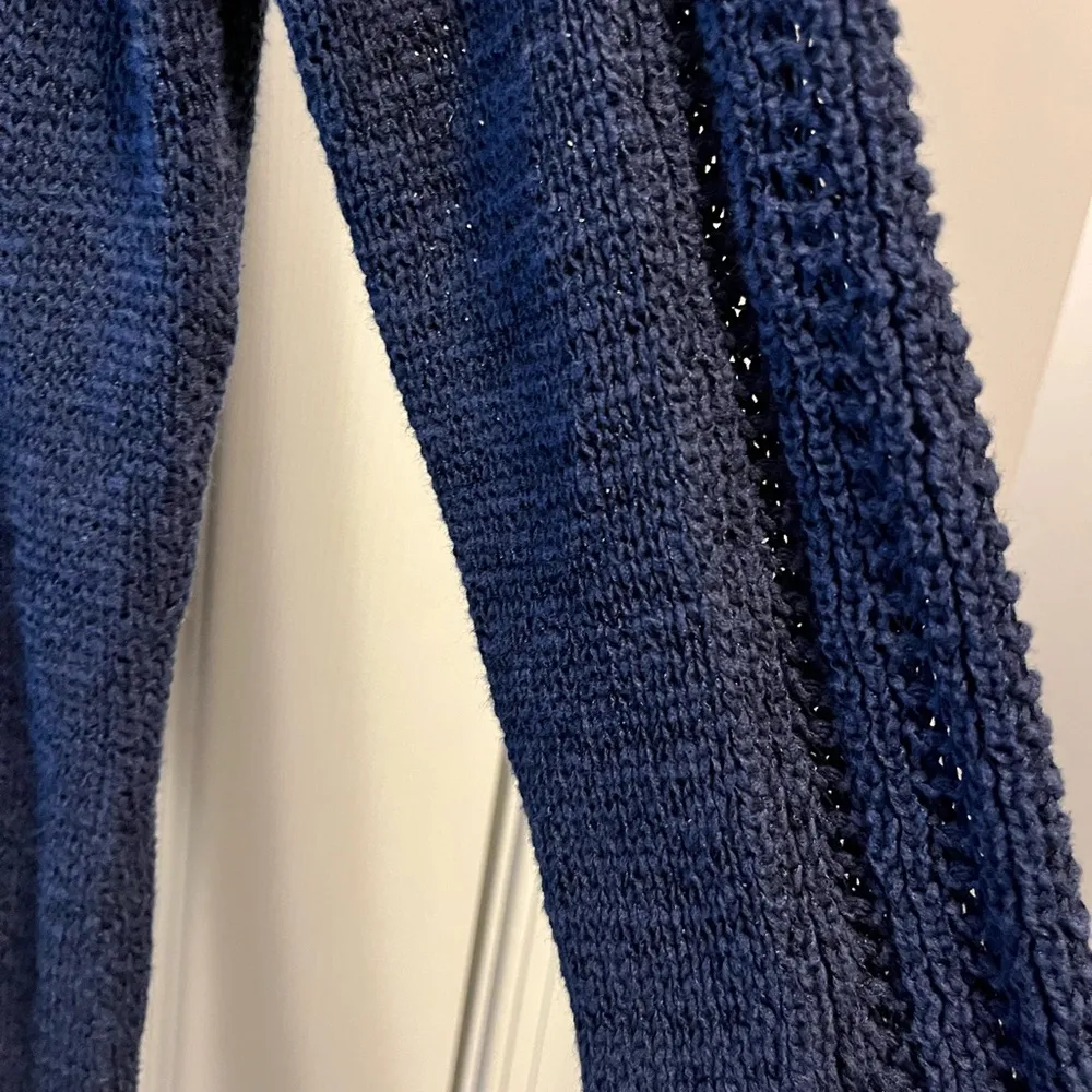 Rachel Zoe OpenWork Woven Thin Knit Sweater Navy Blue M - Casual - Image 2