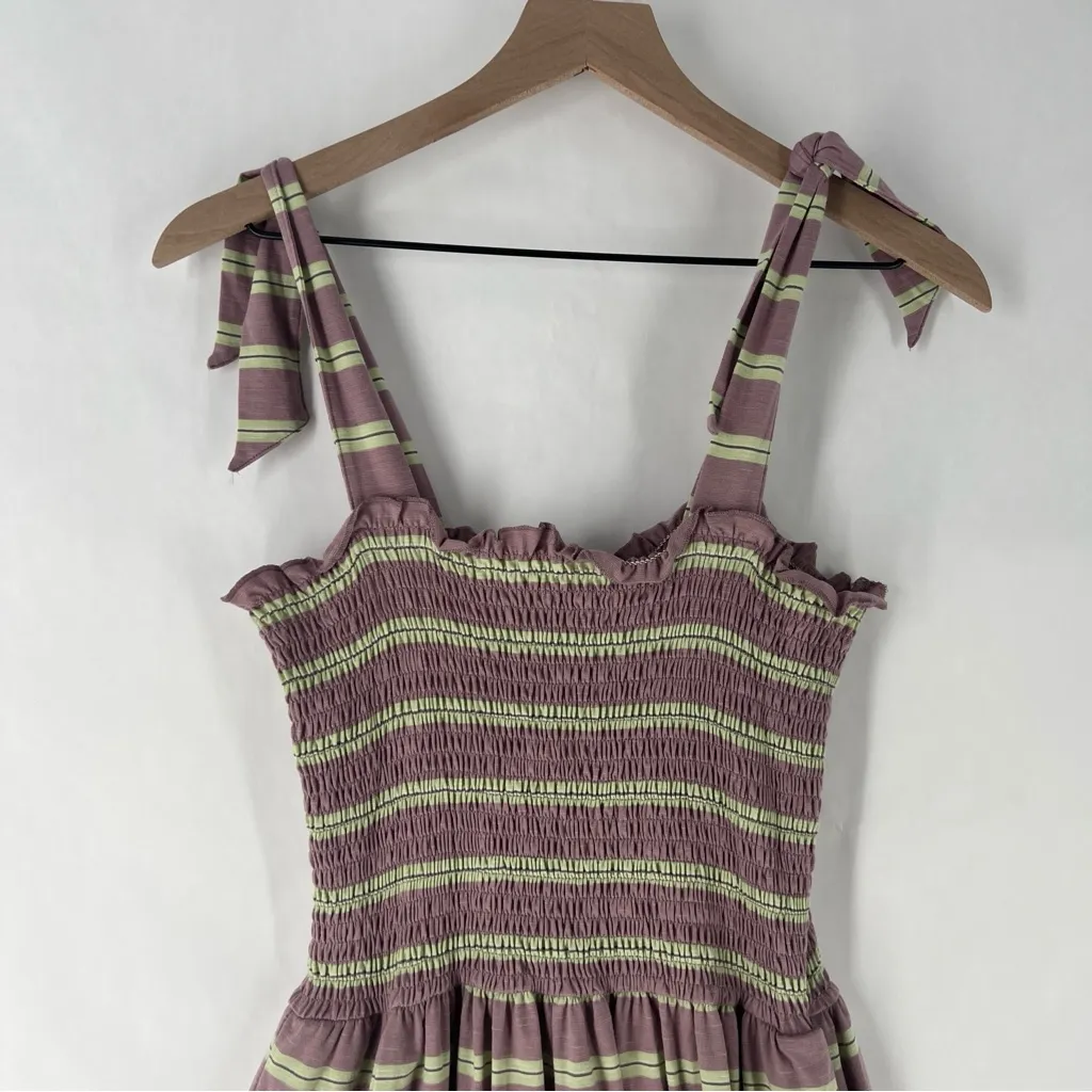 Toad & Co Gemina Sleeveless Dress Faded Lilac 90s Stripe Smocked NWT Size‎ M Purple Size M - Image 3