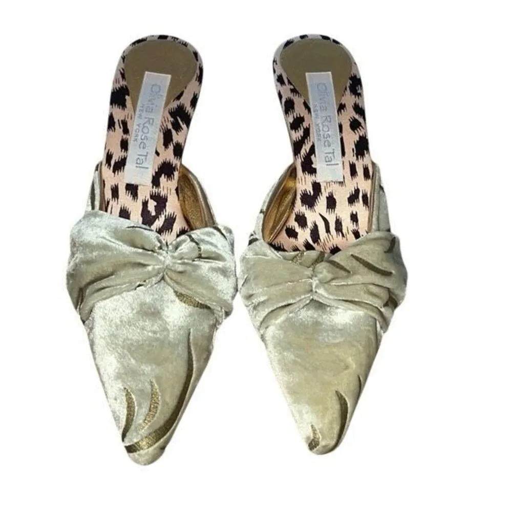 Olivia Rose Tal Velvet Kitten Heel Slides Mule twist knot accent Size 5 Light Sa Green - Image 2