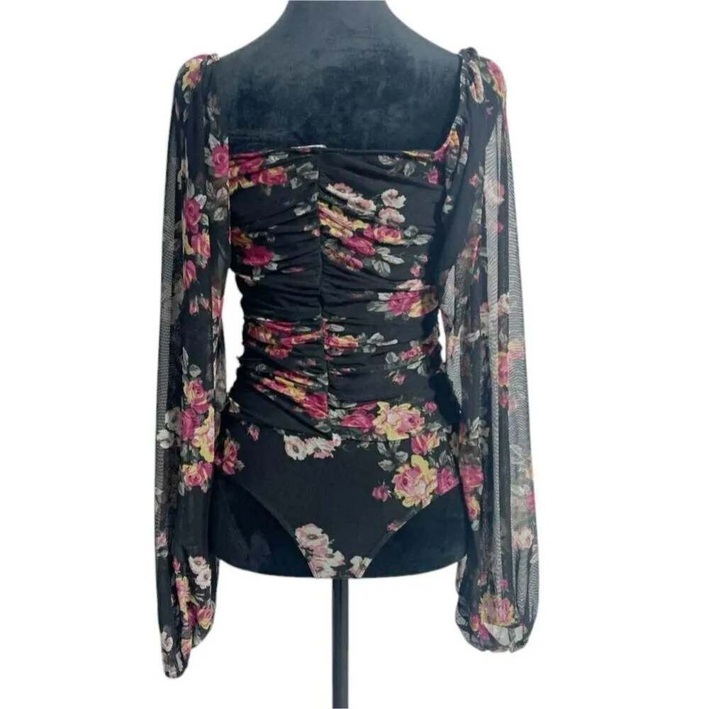 Lulus Size Medium  Top Blouse Long Sleeve Floral Ruched - Image 5