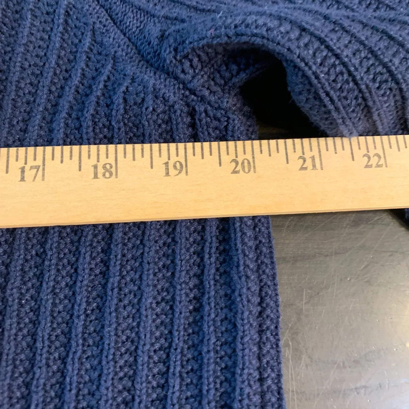 LLBean Navy Blue Ribbed Knit Open Front Cardigan Sweater Women Large Nautical - Image 12