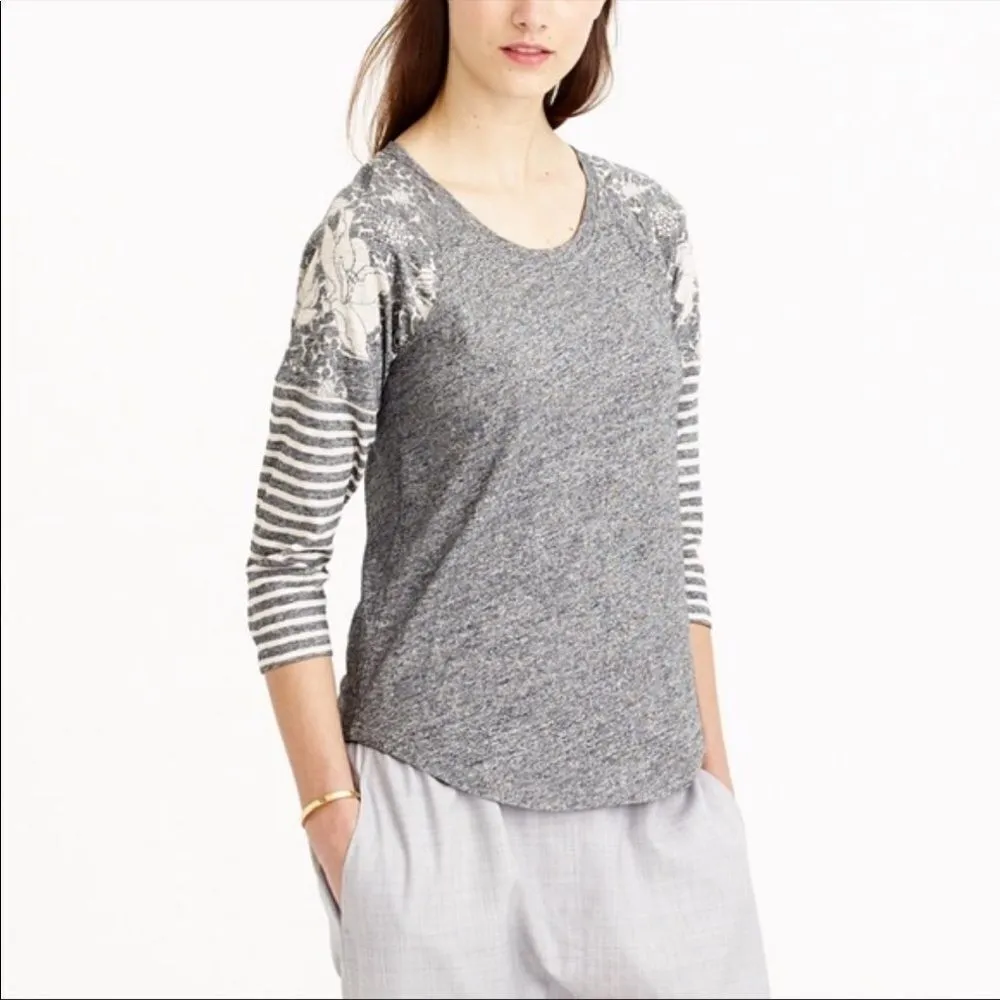 J.Crew long sleeve mix print baseball tee top grey size XS floral striped‎ - Image 3