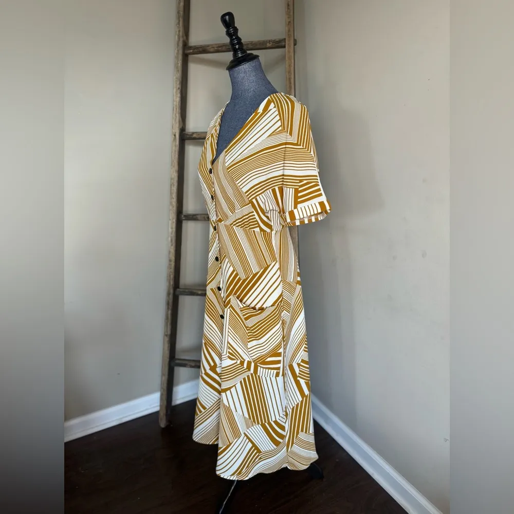 Murni Mustard Yellow Print Button-Up Midi Dress - Image 3