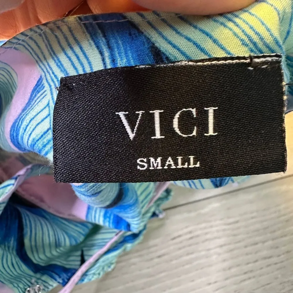 Vici‎ maxi floral pink and blue flowy maxi dress tropical flutter sleeves size s - Image 6