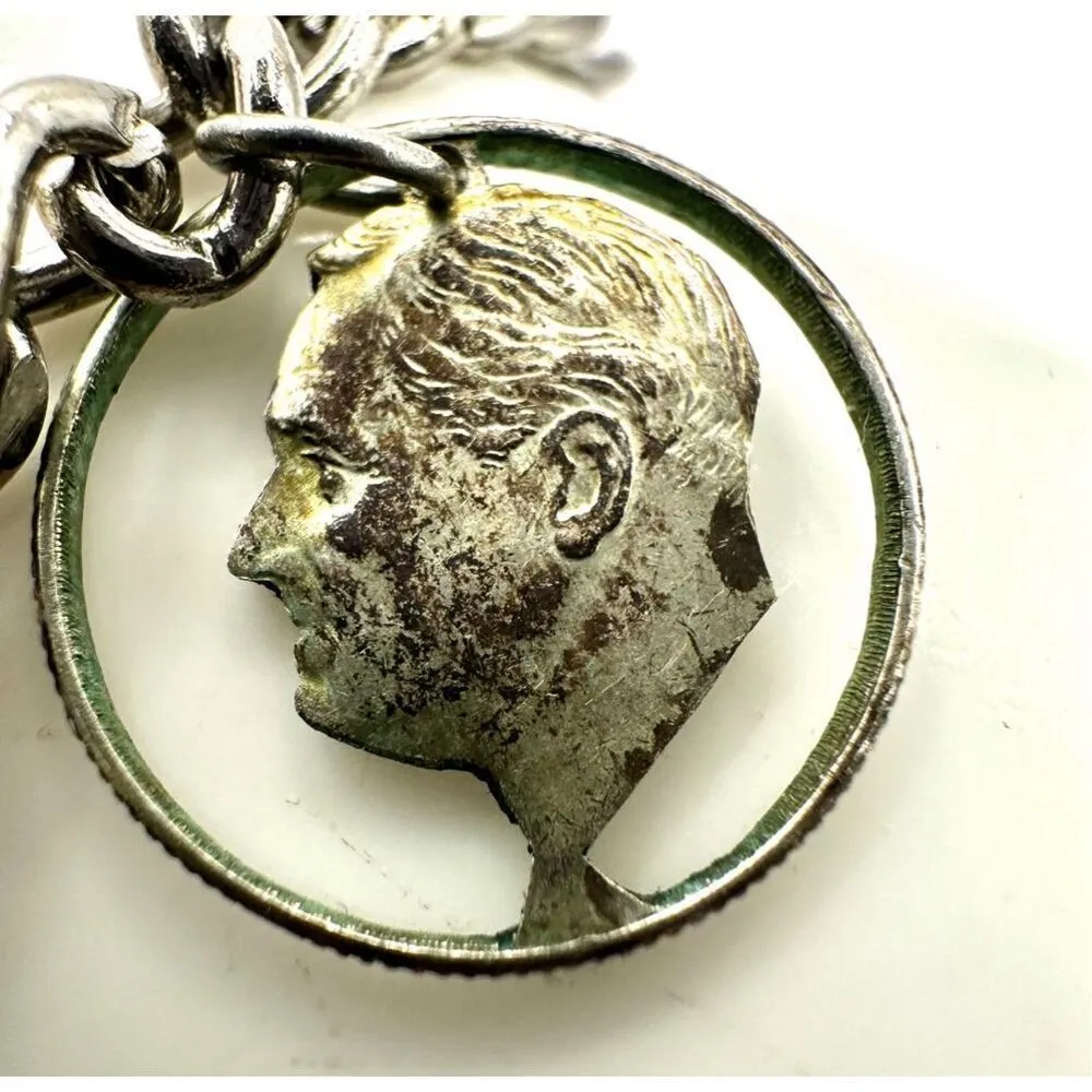 Silver tone Cutout 900 Roosevelt Dime vintage Coin charm bracelet - Image 3