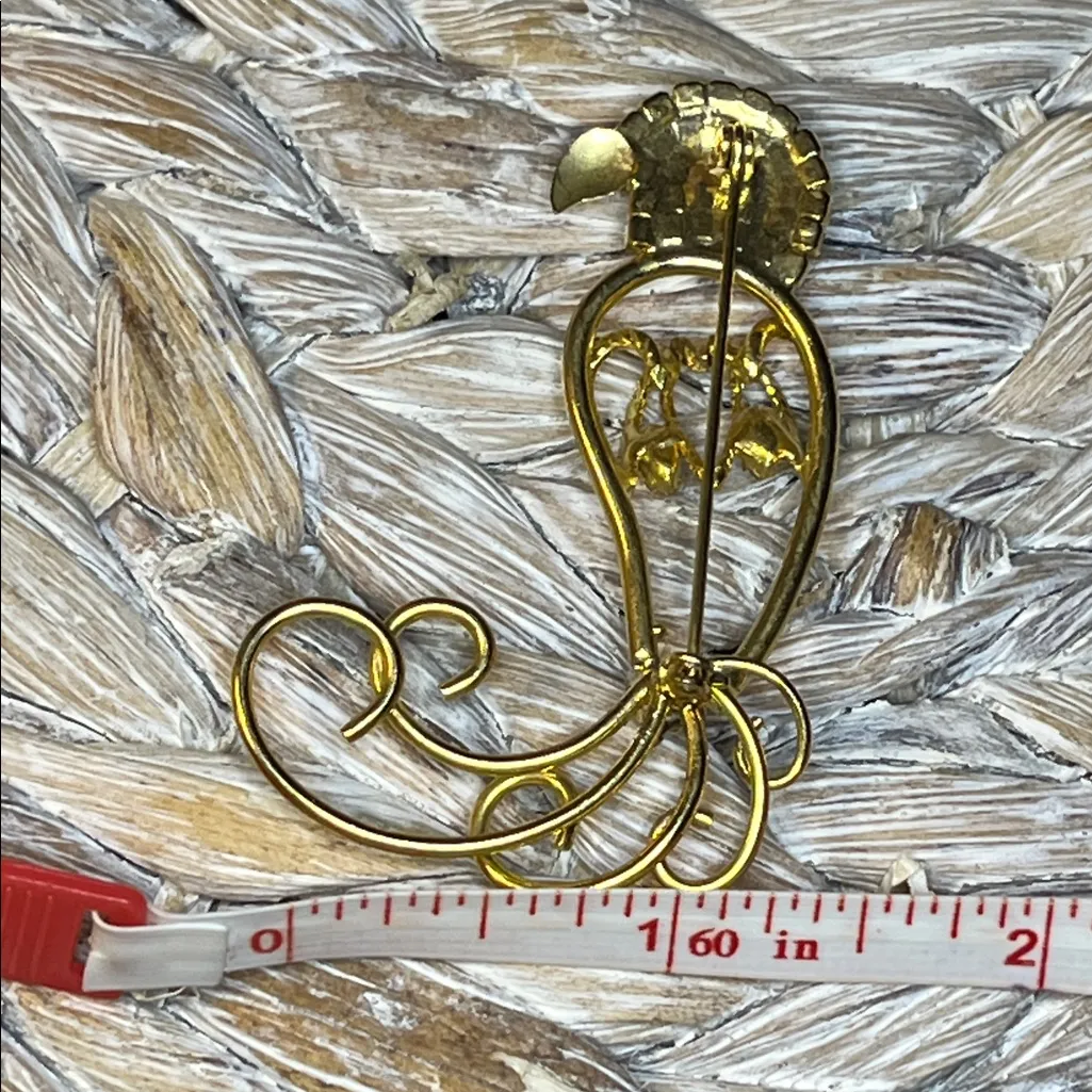 Gold Tone Parrot Brooch with Rhinestones - Image 4